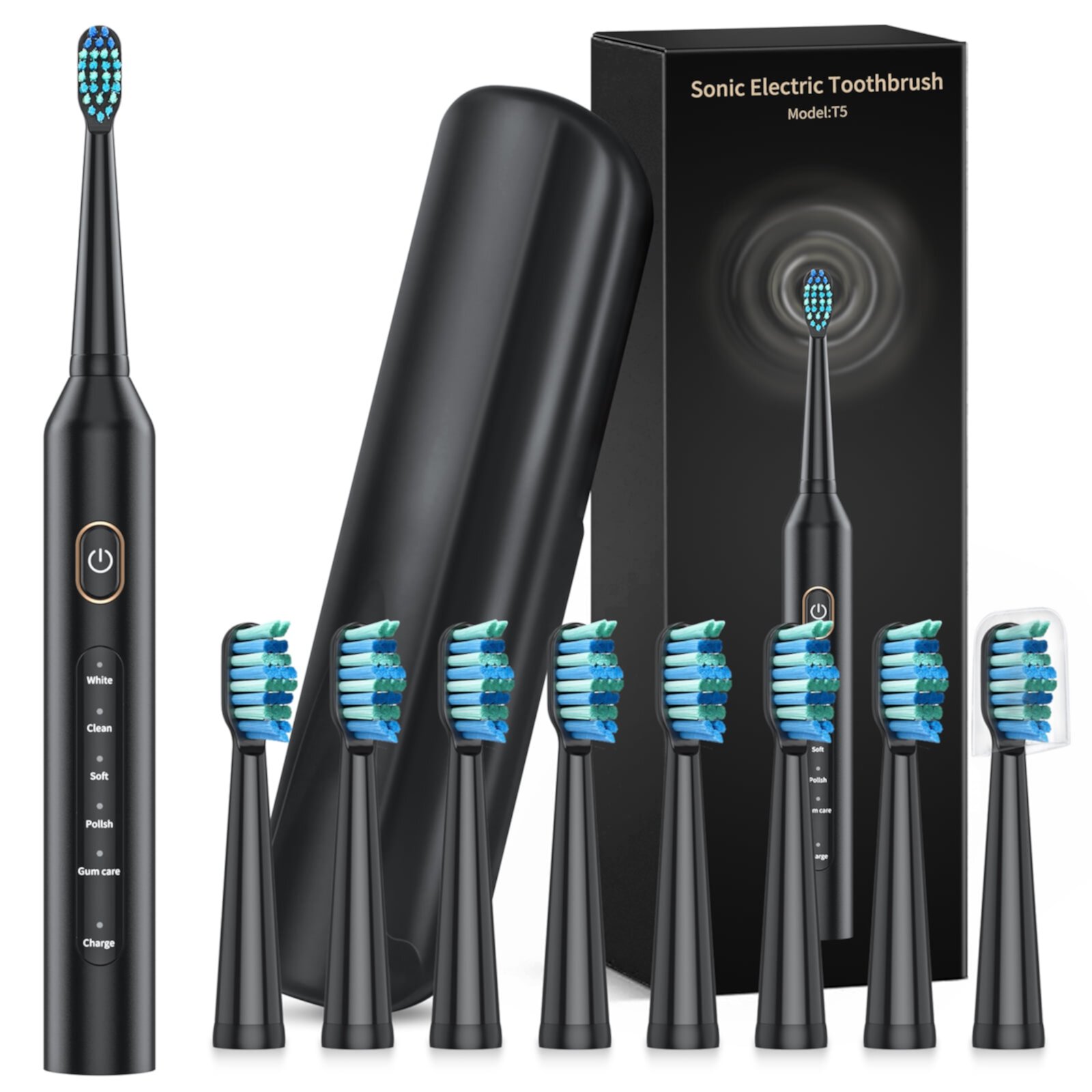 Electric Toothbrush, 40,000 VPM Rechargable Travel Sonic Toothbrush for Adults and Kids, IPX7 Waterproof Whitening Tooth Brush with 8 Dupont Brush Heads, 5 Modes, 2 Min Smart Timer & Travel Cases Cshidworld