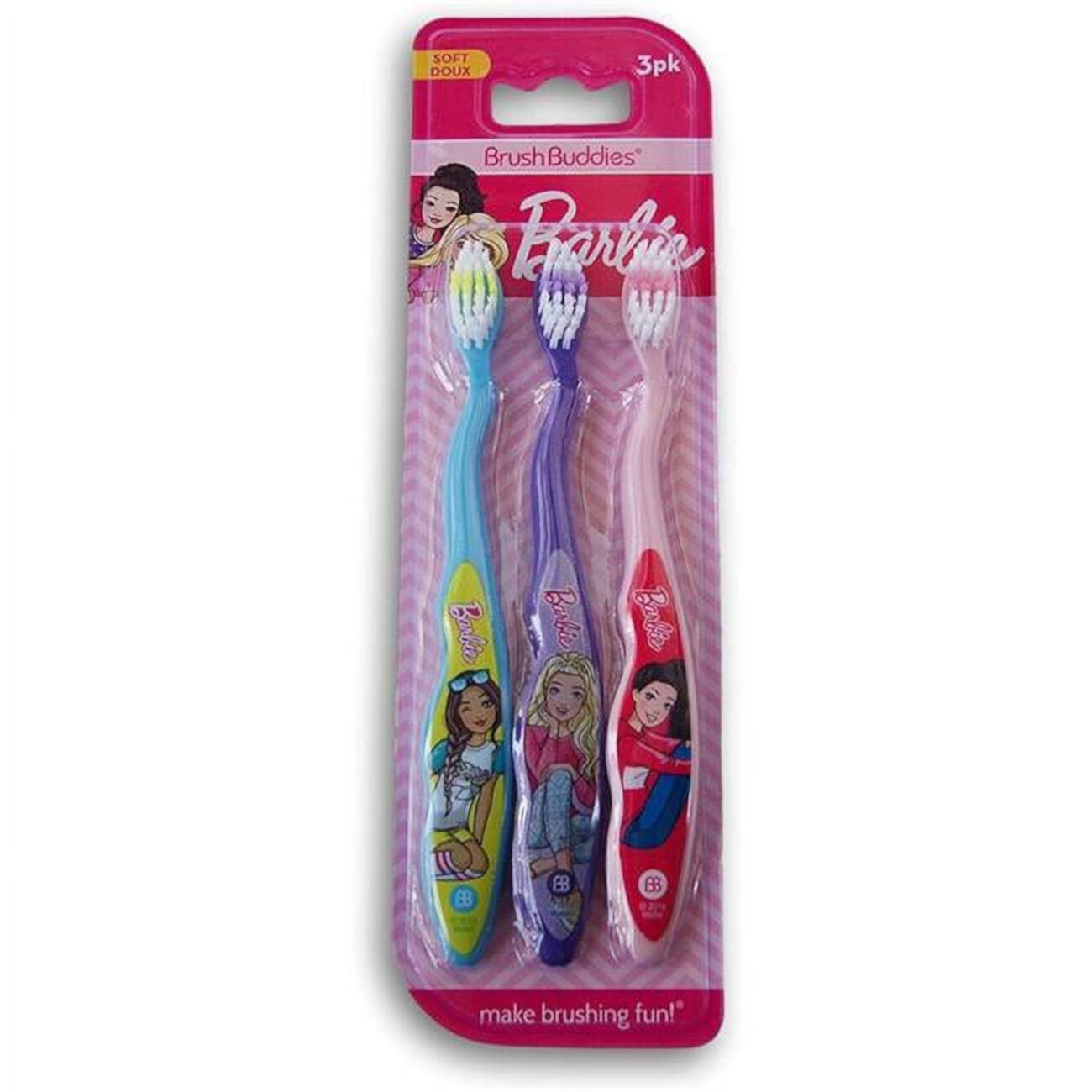 Brush Buddies 3 Pack Barbie Toothbrush for Kids, Children's Toothbrushes, Soft Bristle Toothbrushes for Kids Brush Buddies