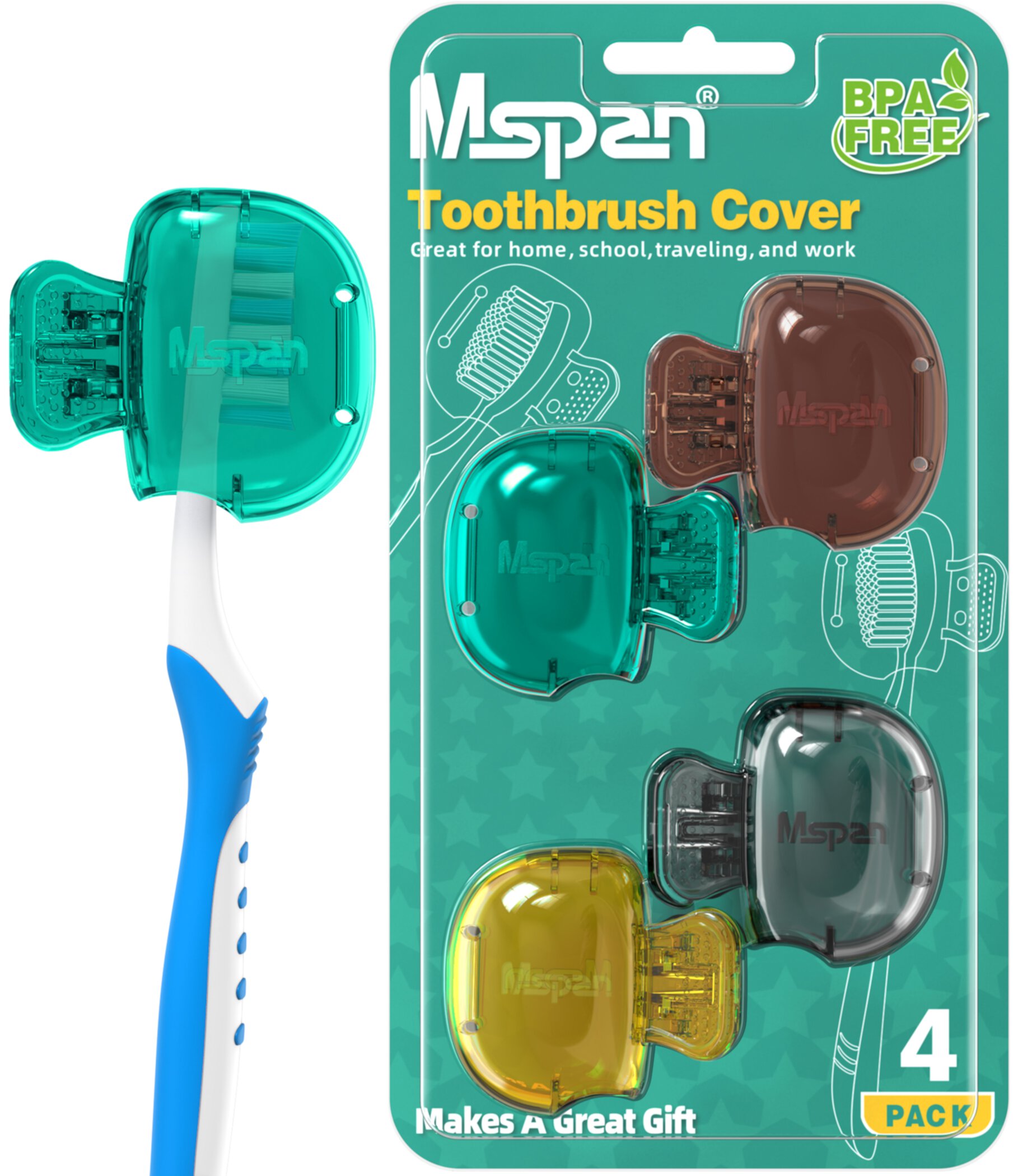 Mspan Toothbrush Protector Travel Cover: Brush Head Cap Cute Clip Case Bulk Guard - Oral Care Accessories Pod for Kids adults Mspan