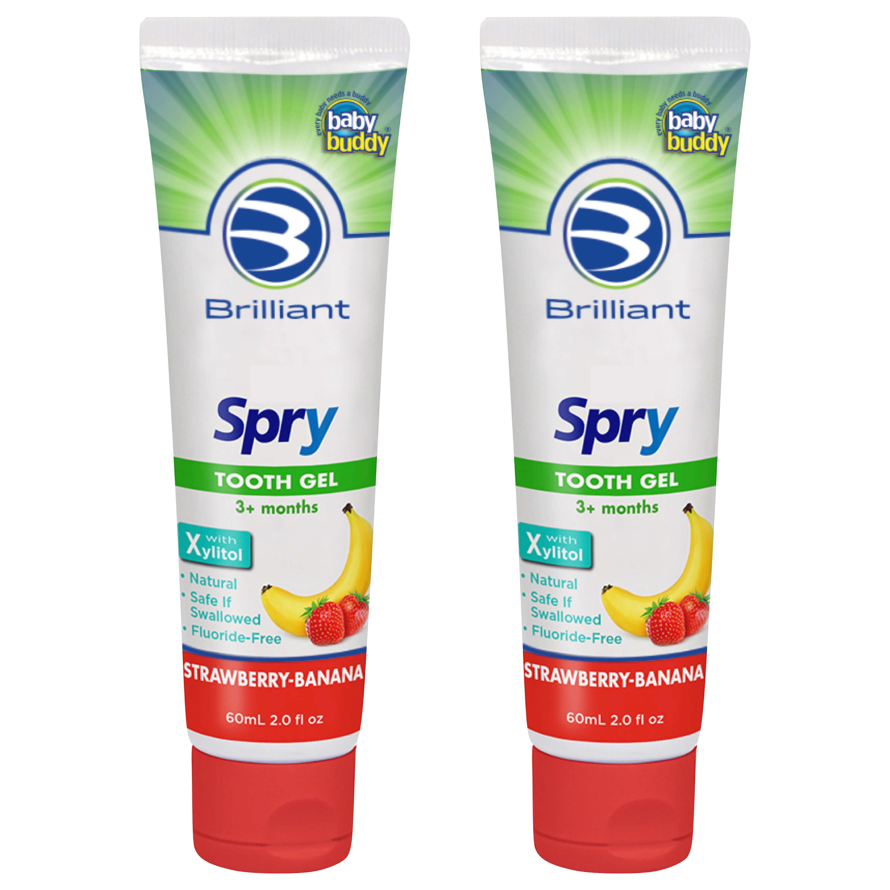 Brilliant Kids Toothpaste Gel by Spry, With Xylitol, Fluoride Free, Safe If Swallowed, Natural, Strawberry Banana, 2 oz Brilliant