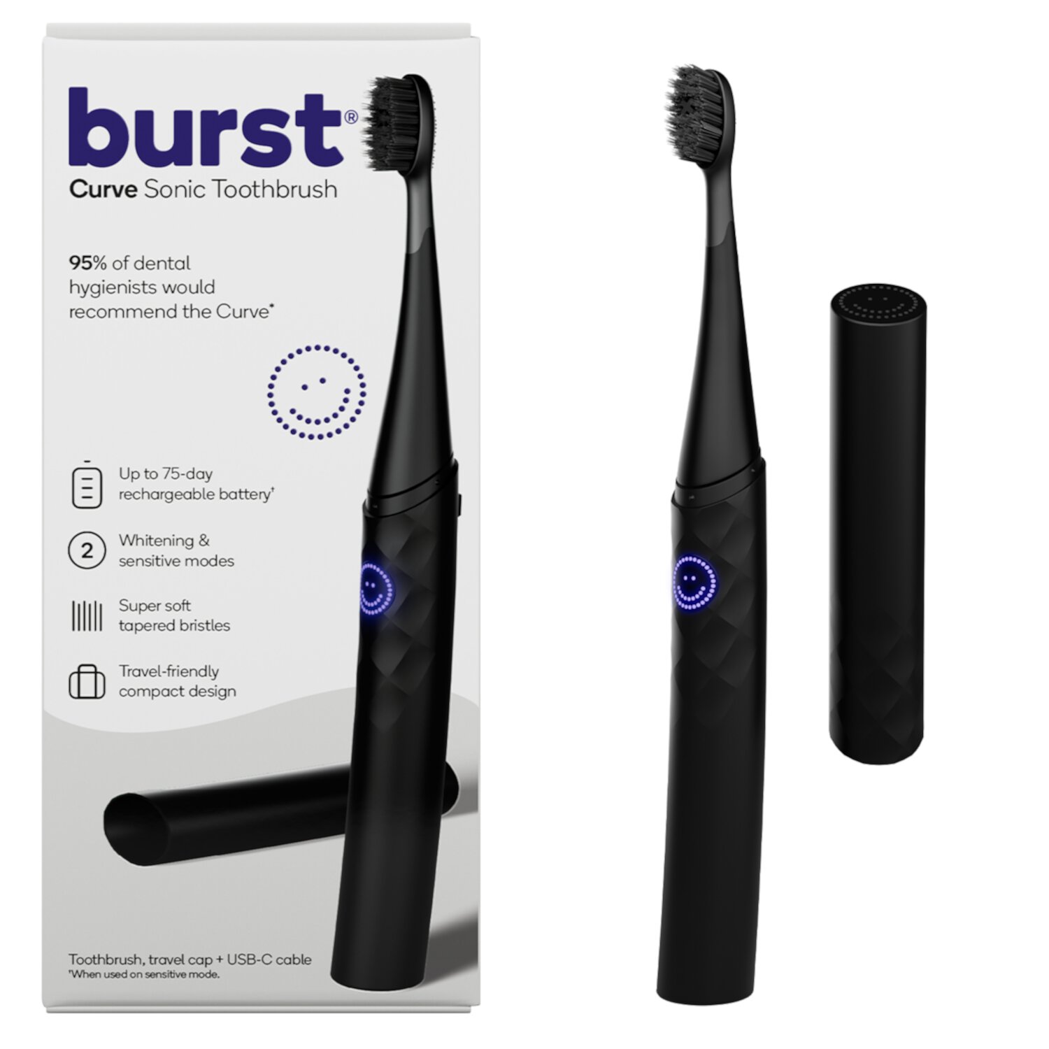 Burst Curve Sonic Toothbrush, Rechargeable Electric Toothbrush, Built-in Timer, Black Burst