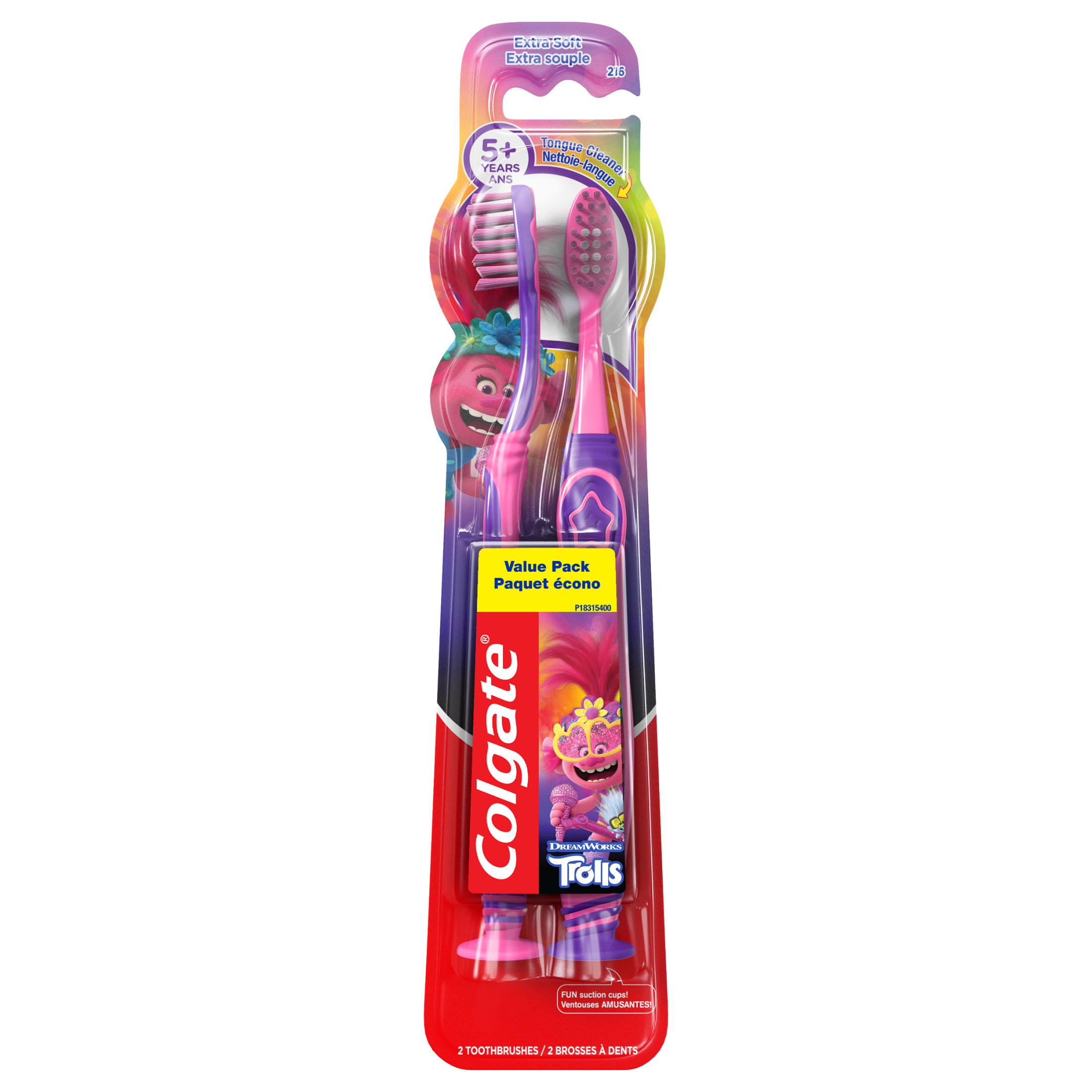 Colgate Kids Extra Soft Toothbrush with Suction Cup- 2 Count (Trolls) Colgate