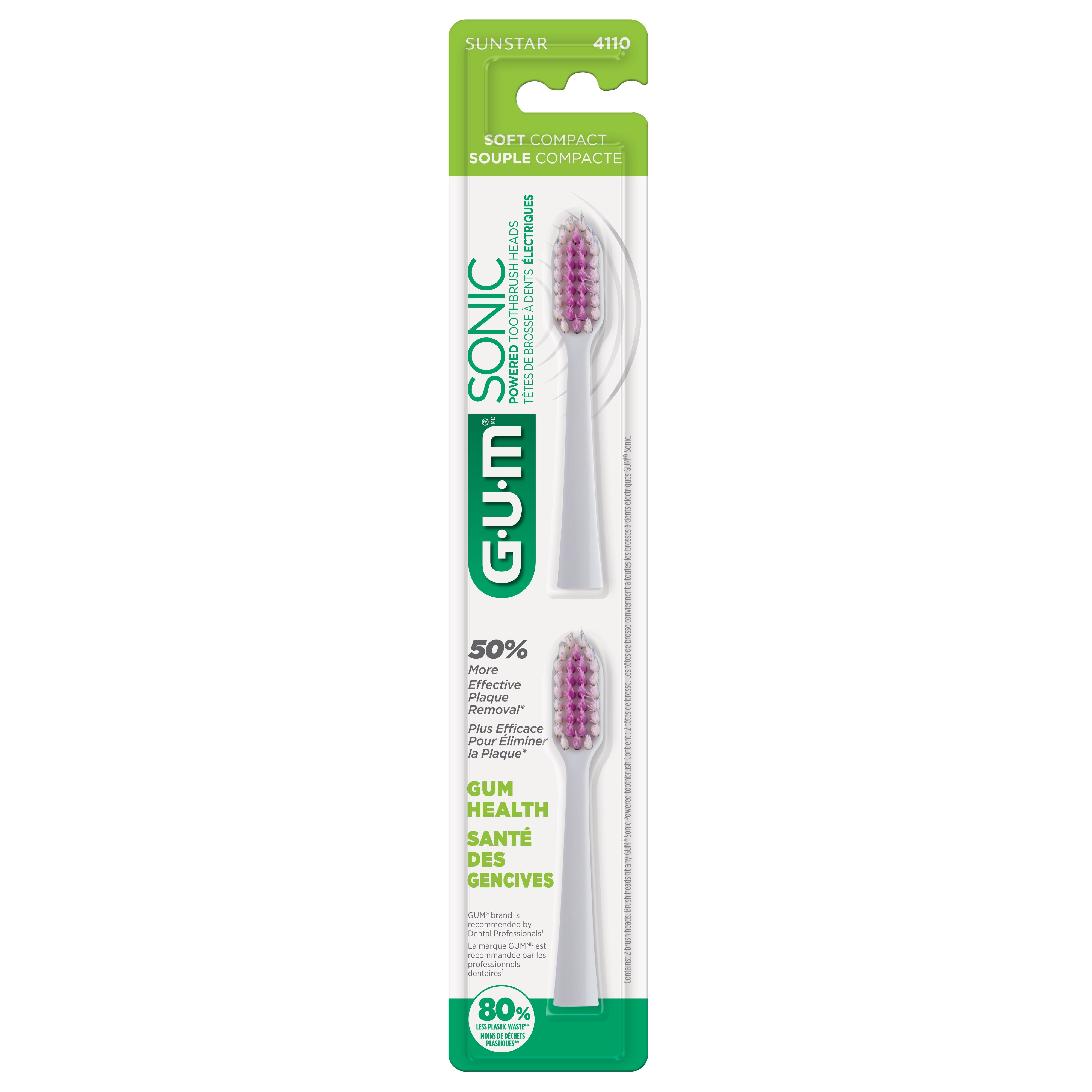 GUM Sonic Powered Toothbrush, Tapered Bristles Clean Below the Gumline, Bundle, Black, 1 handle(1ct) + 2 Refills(2ct. 1pk) GUM