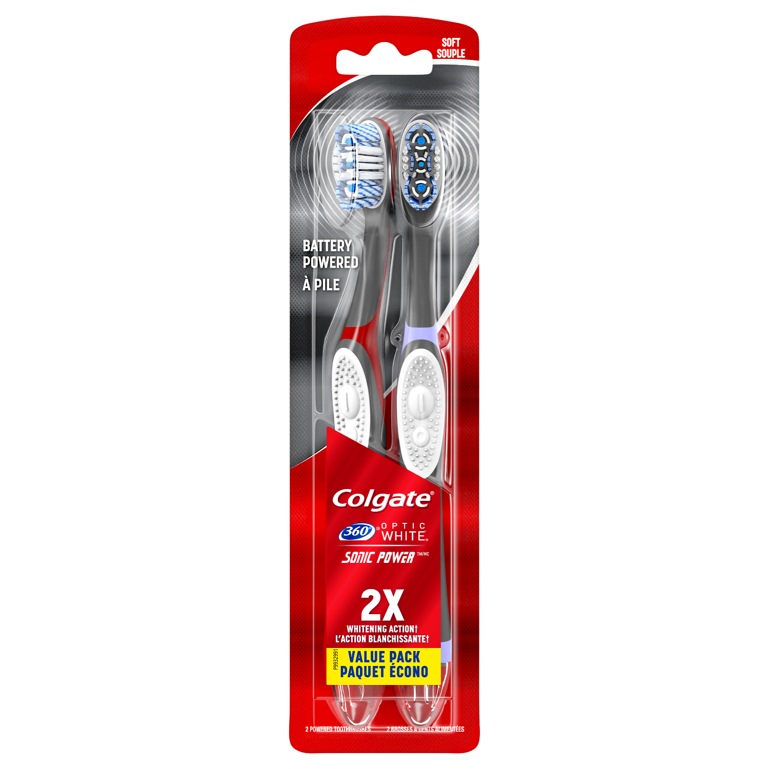 Colgate 360 Optic White Sonic Powered Vibrating Soft Toothbrush - 2 Count Colgate