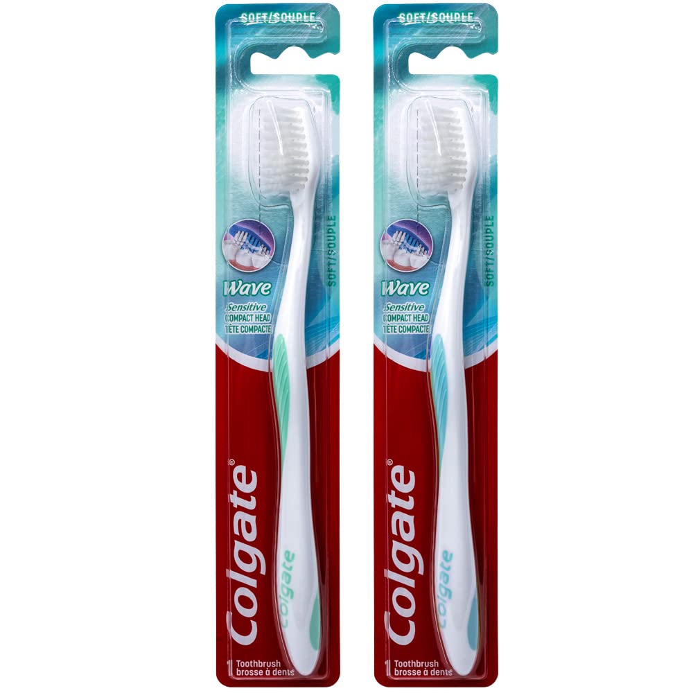 Colgate Wave Sensitive Toothbrush, Compact, Soft (Colors Vary) - Pack of 2 Colgate