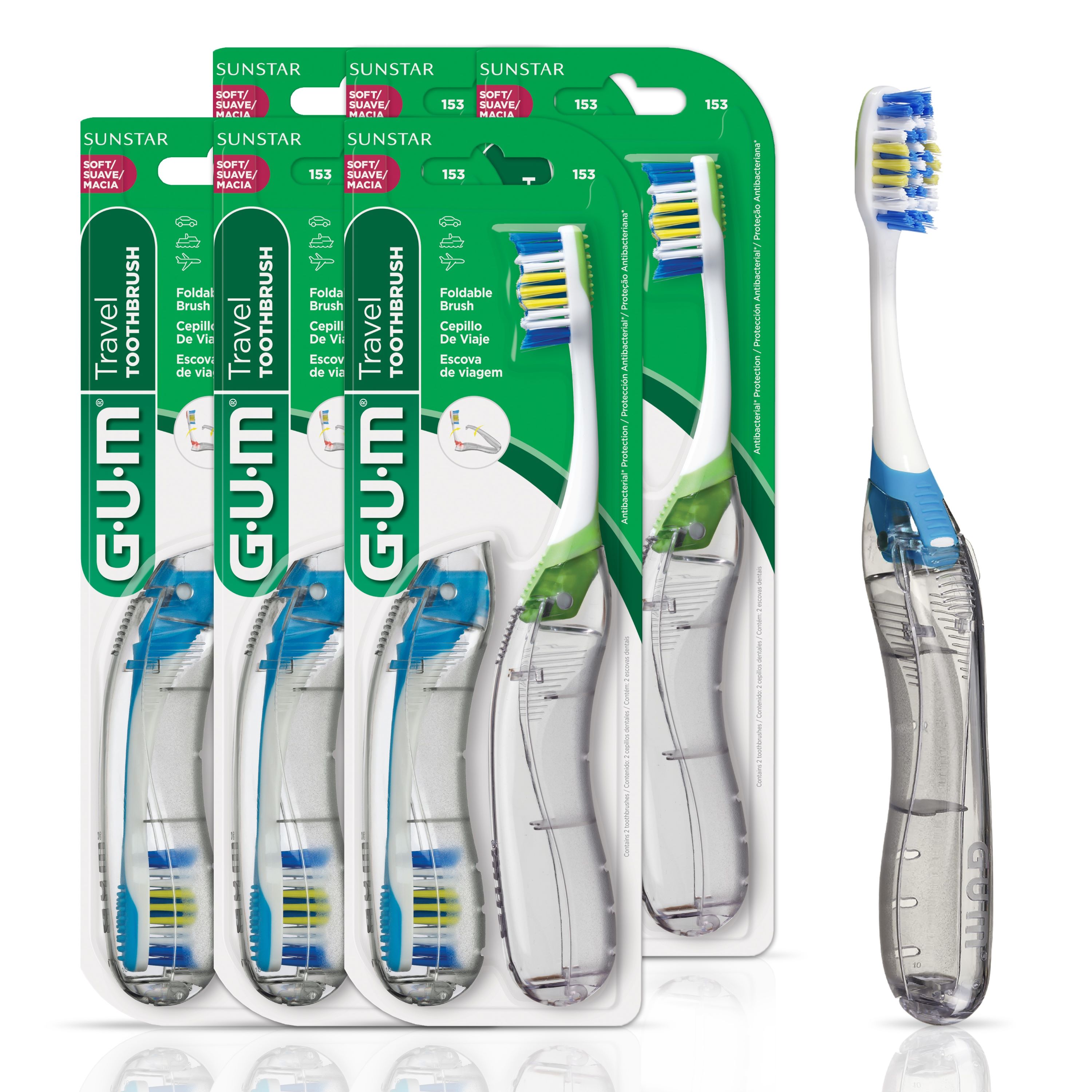 GUM Folding Travel Toothbrush, Compact Head + Tongue Cleaner, Soft Bristled, 2 ct (6pk) Visit the GUM Store