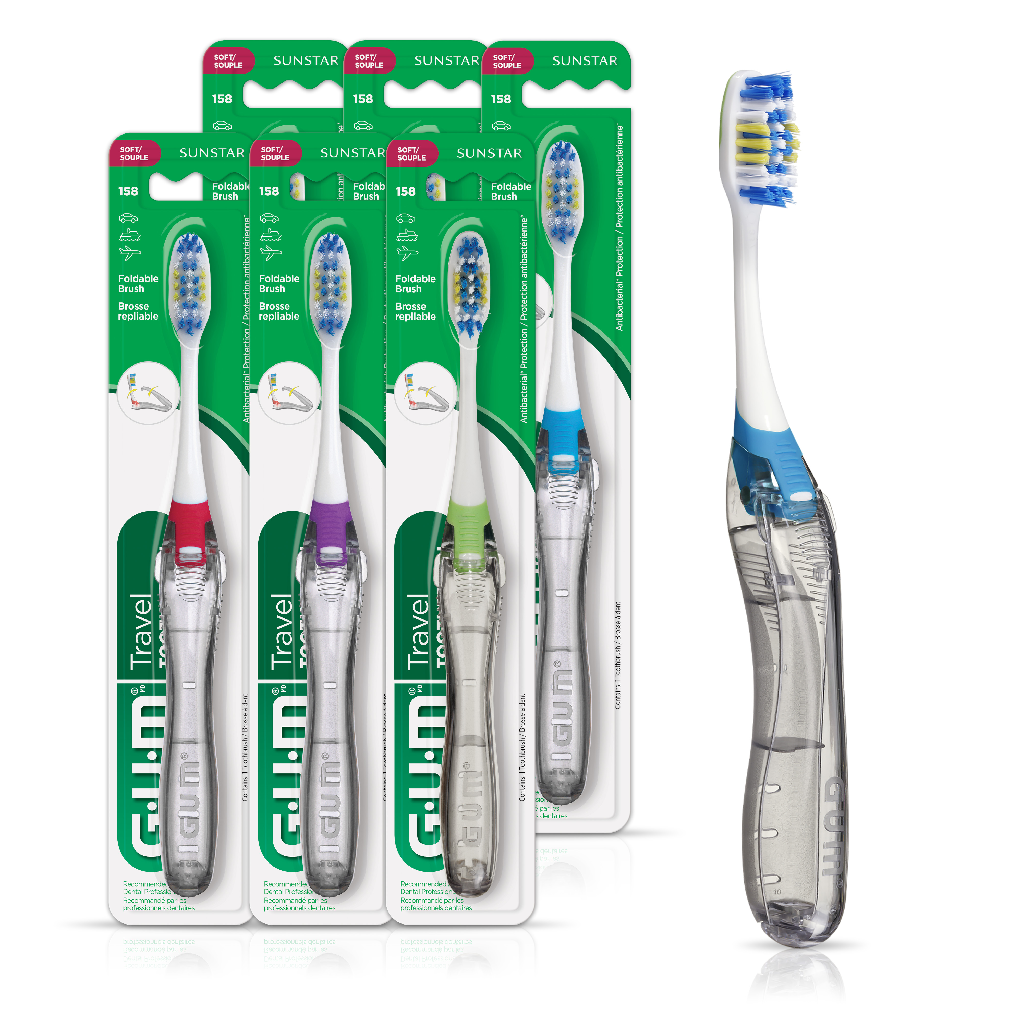 GUM Folding Travel Toothbrush, Compact Head + Tongue Cleaner, Soft Bristled, 1ct (Pack of 6) Visit the GUM Store