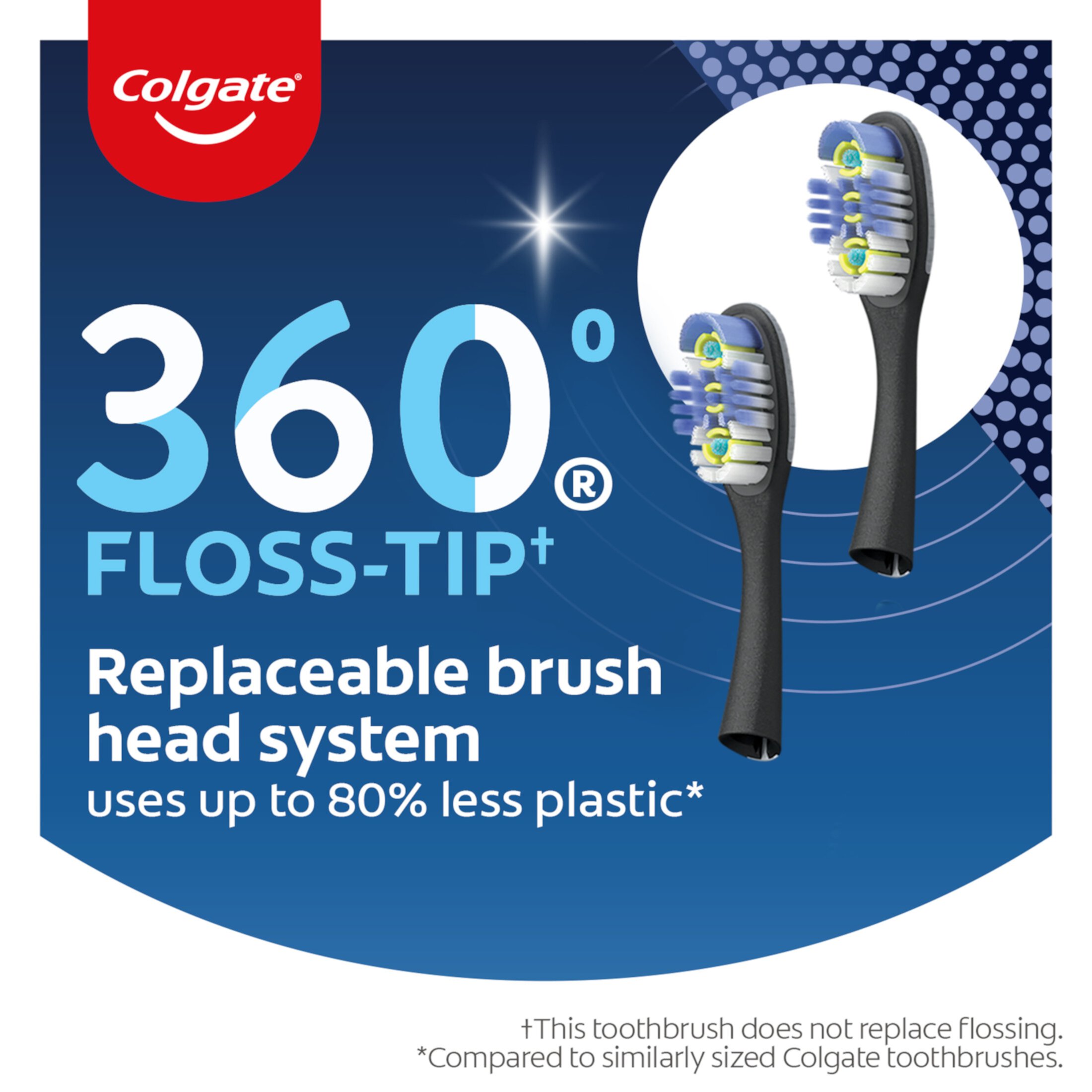 Colgate 360 Floss Tip Replaceable Head Toothbrush Starter Kit, 2 Brush Heads and Metal Handle Visit the Colgate Store