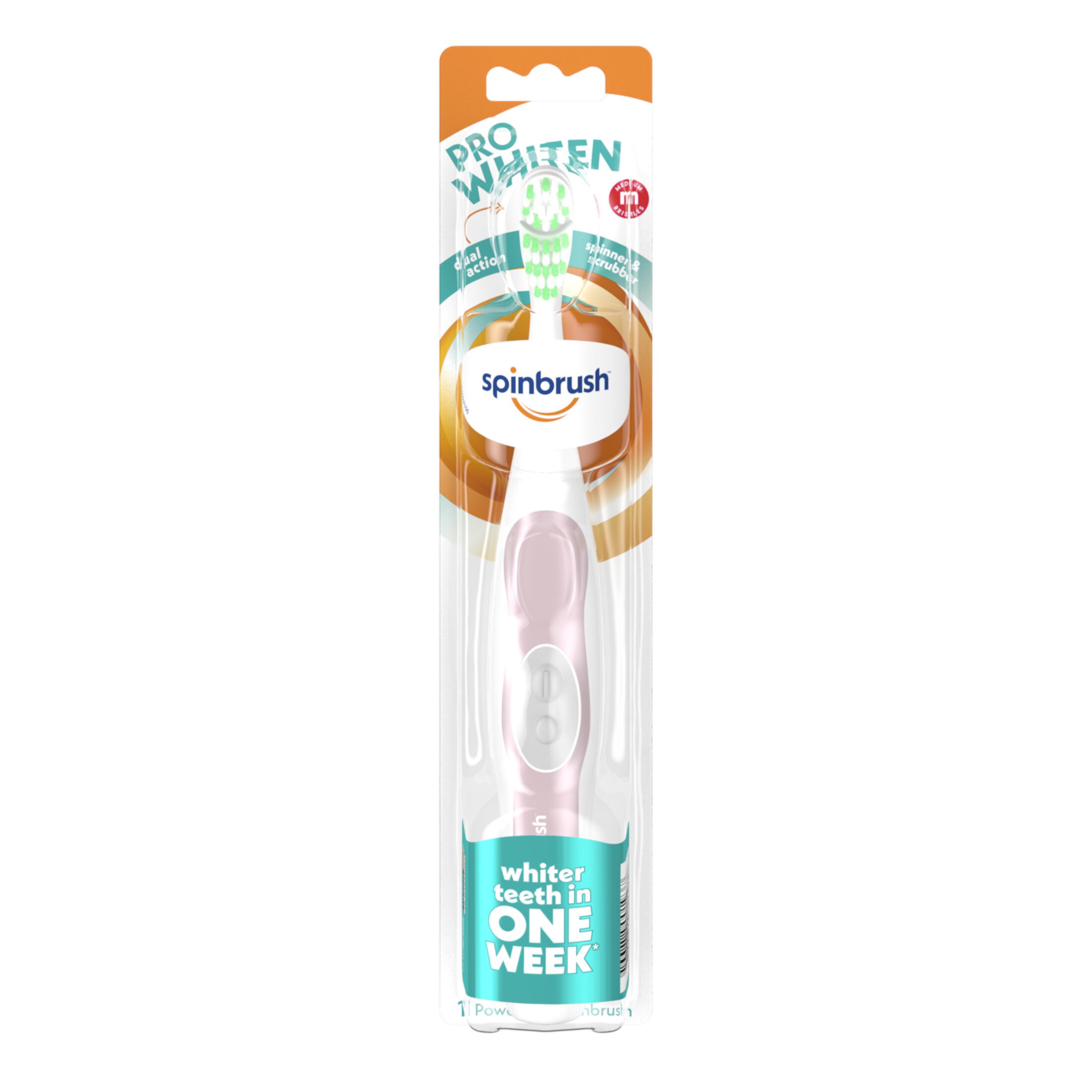 Spinbrush PRO WHITEN Battery Powered Toothbrush for Adults, Whitening Medium Bristles, Color Varies Visit the Spinbrush Store