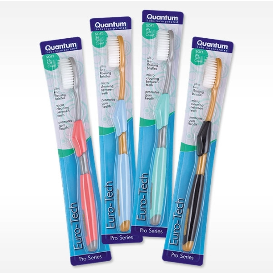 Quantum Euro-Tech Ultra Soft Toothbrush with Fine Feathered Bristles for Adults, 4 Count Quantum