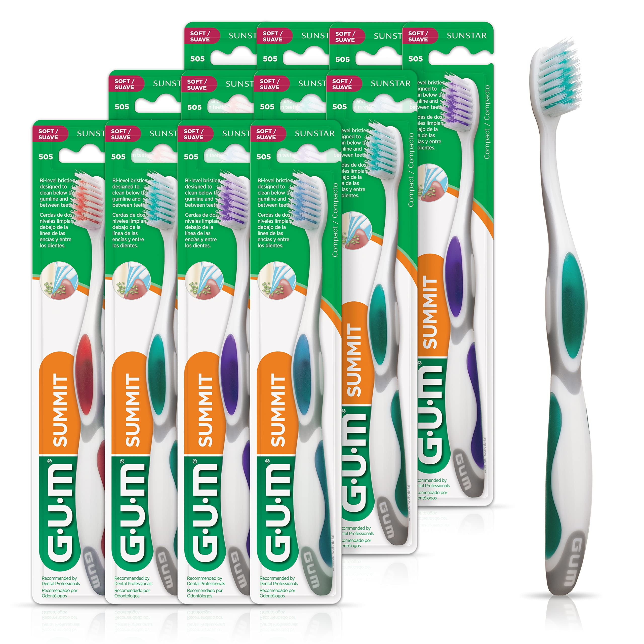 GUM Summit+ Soft Toothbrush, Ultra Fine Tapered Bristles for More Effective Plaque Removal, Extra Soft Toothbrushes for Adults , 1ct (Pack of 12) Visit the GUM Store