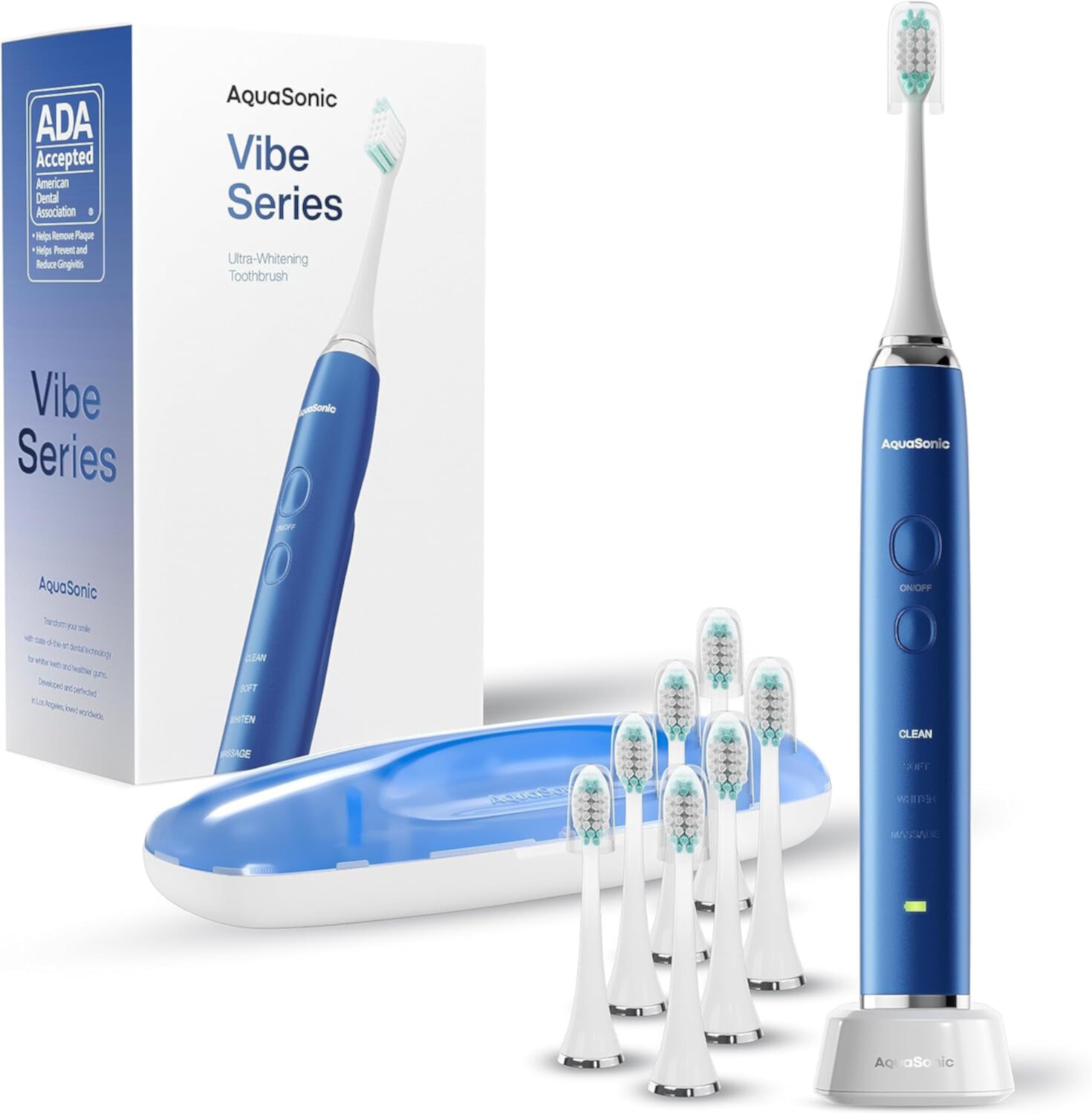 Aquasonic Premium Electric Toothbrush Set, Rechargeable, 4 Modes, Travel Case, 8 Brush Heads - Satin Rose Gold AQUASONIC