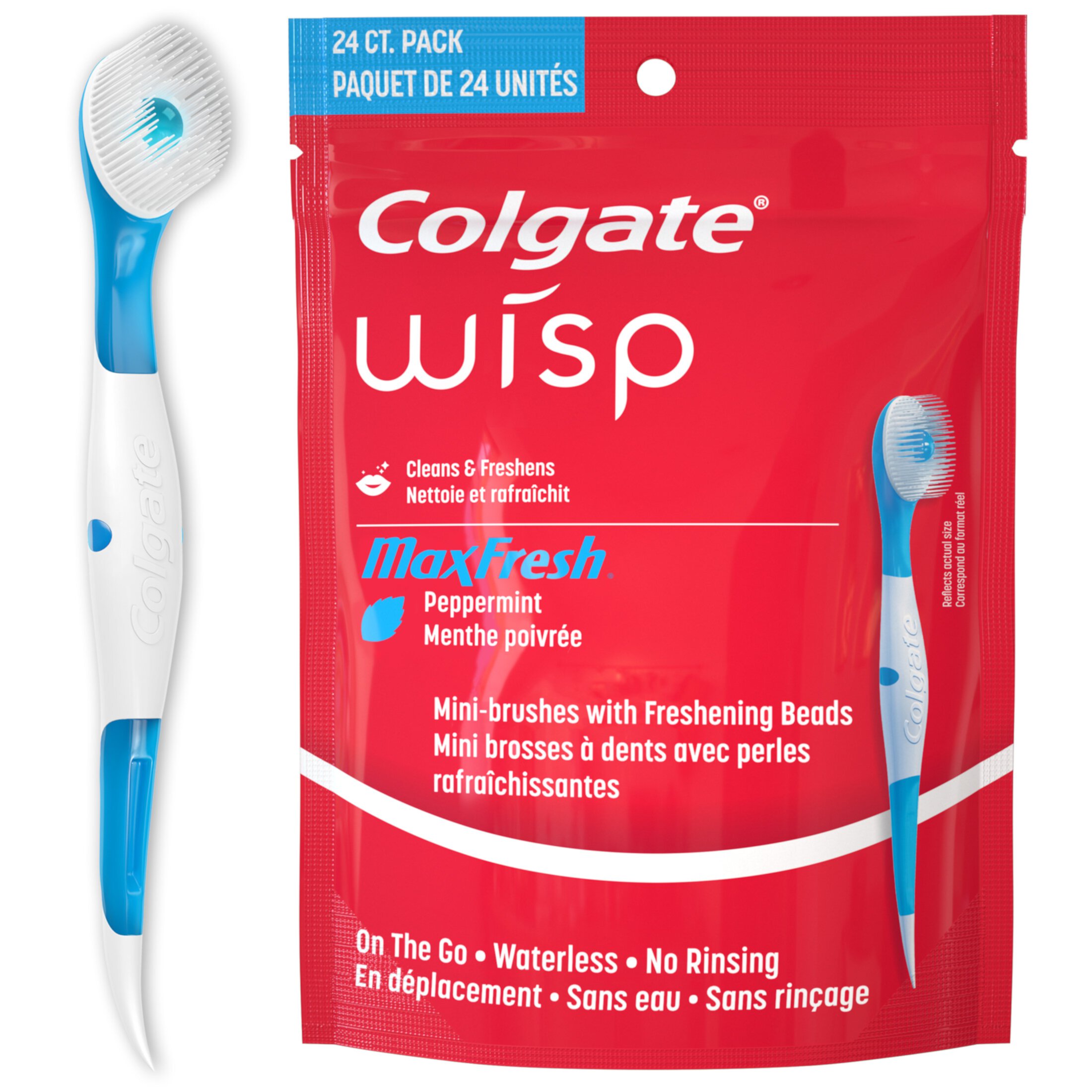 Colgate Max Fresh Wisp Disposable Mini Travel Toothbrushes, Peppermint - 24 Count Colgate