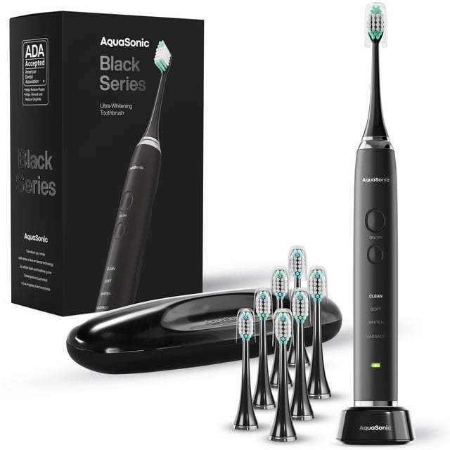 Aquasonic Premium Electric Toothbrush Set, Rechargeable, 4 Modes, Travel Case, 8 Brush Heads - Satin Violet AQUASONIC