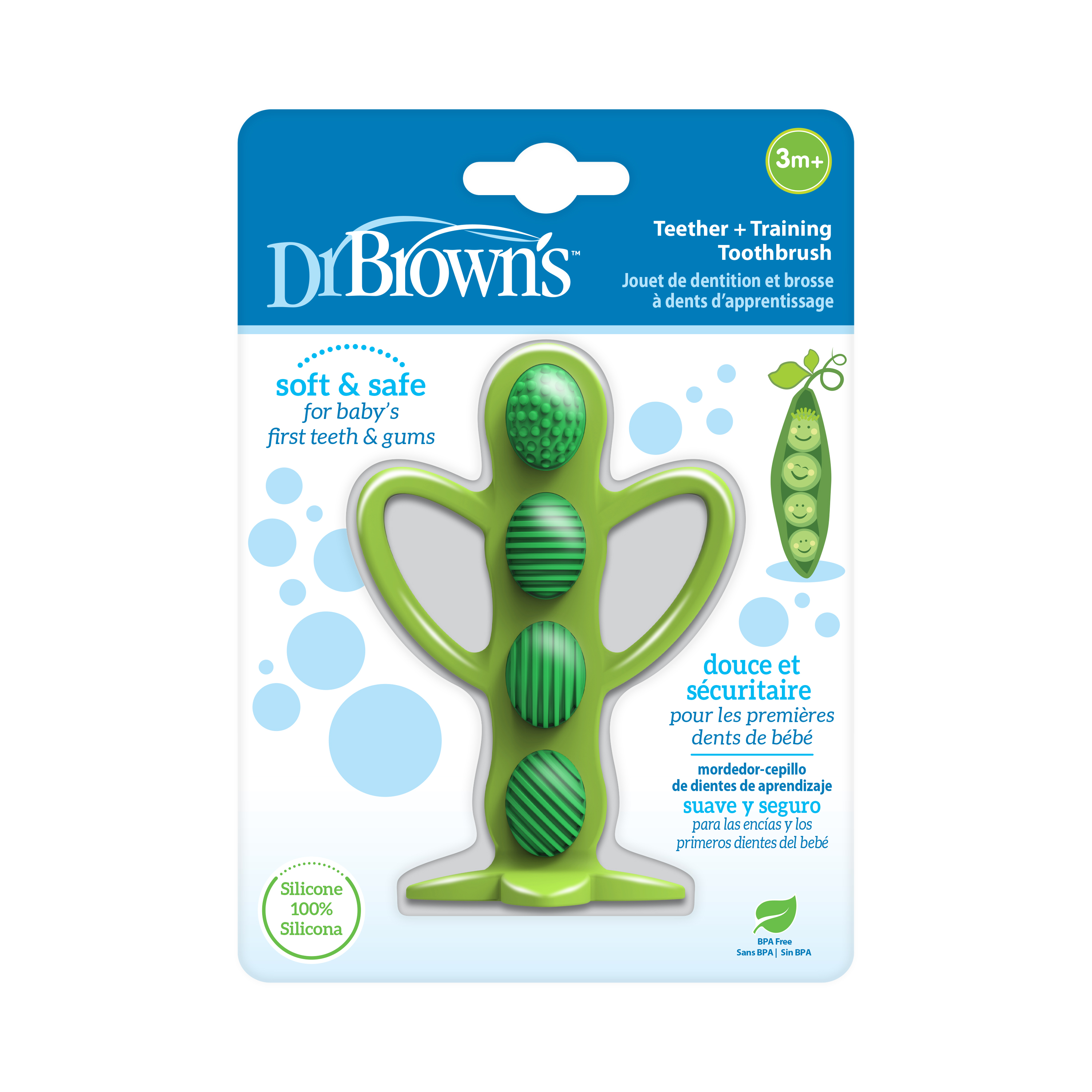 Dr. Brown's Peapod Teether & Training Toothbrush, Soft 100% Silicone, BPA Free, 3m+, 1 Pack Dr. Brown's