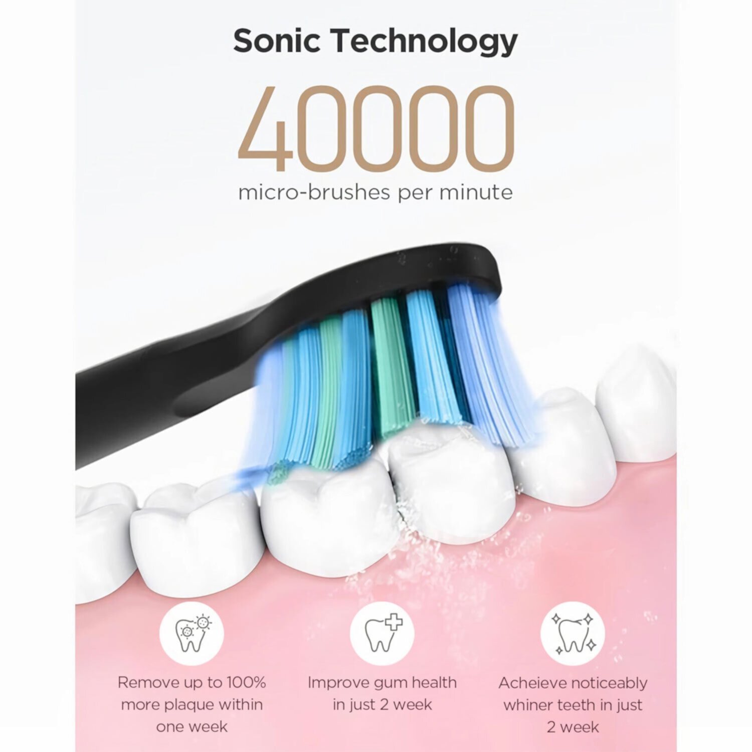 Fairywill Sonic Electric Toothbrush, Rechargeable Toothbrushes Power ToothBrush with 6 Brush Heads, 5 Modes and 2 Minutes Build in Smart Timer, Pink Fairywill