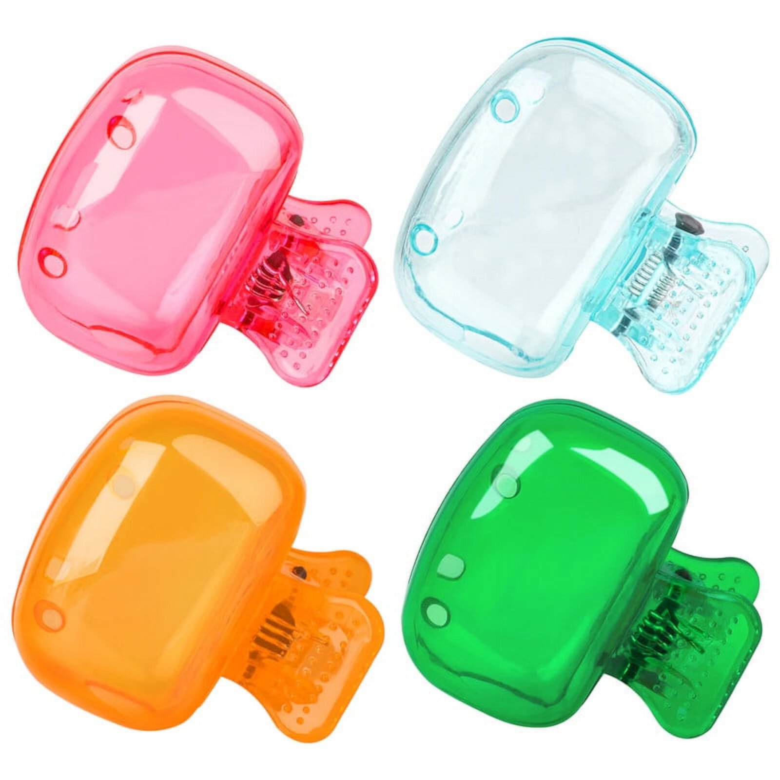 4 Pack Travel Toothbrush Head Covers Toothbrush Protector Cap Brush Pod Case Protective Portable Plastic Clip for Household Travel, Bathroom, School, Camping, Business (Green, Teal, Orange, Pink) Hxezoc