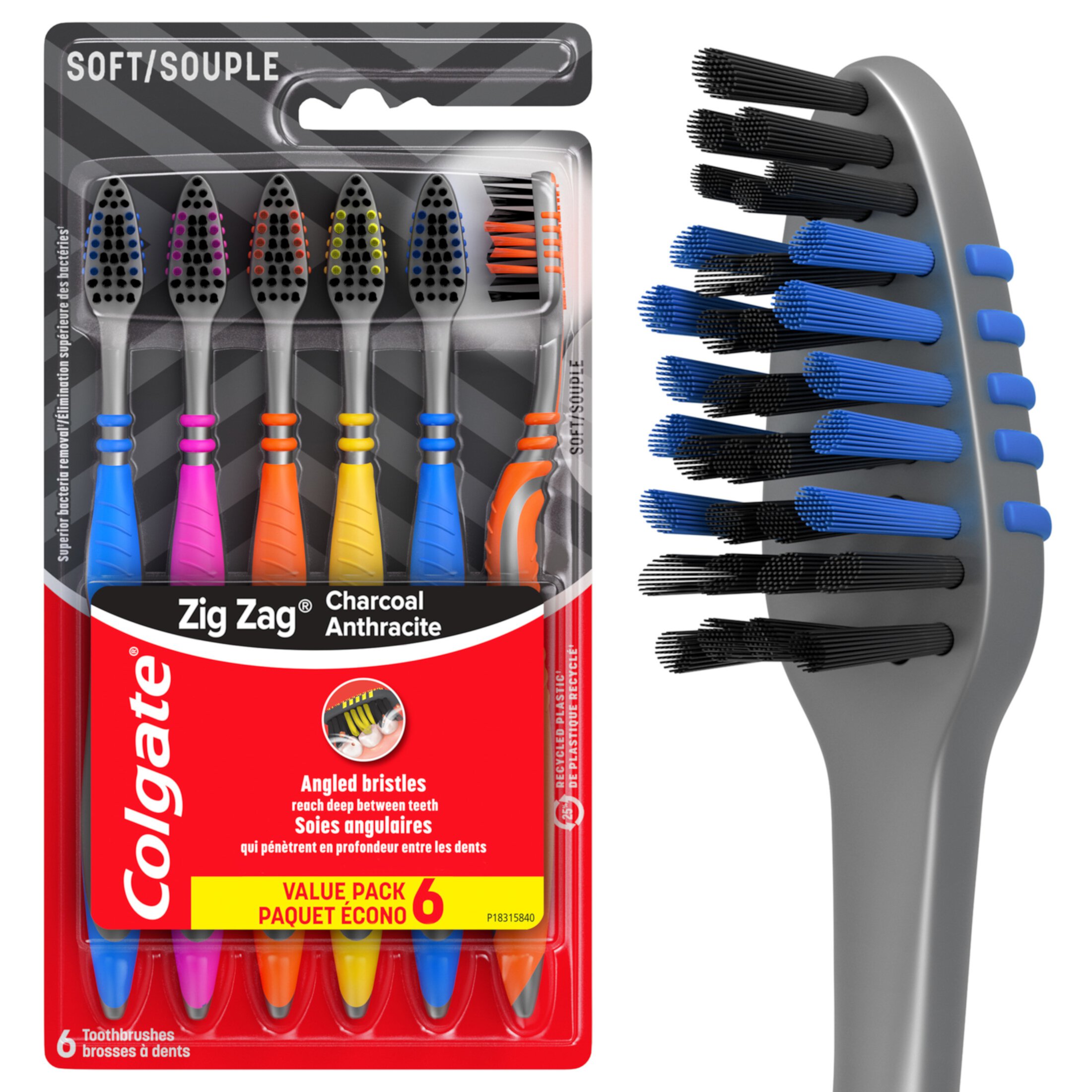 Colgate Zig Zag Charcoal Toothbrush, Adult Soft Toothbrushes, 6 Pack Colgate