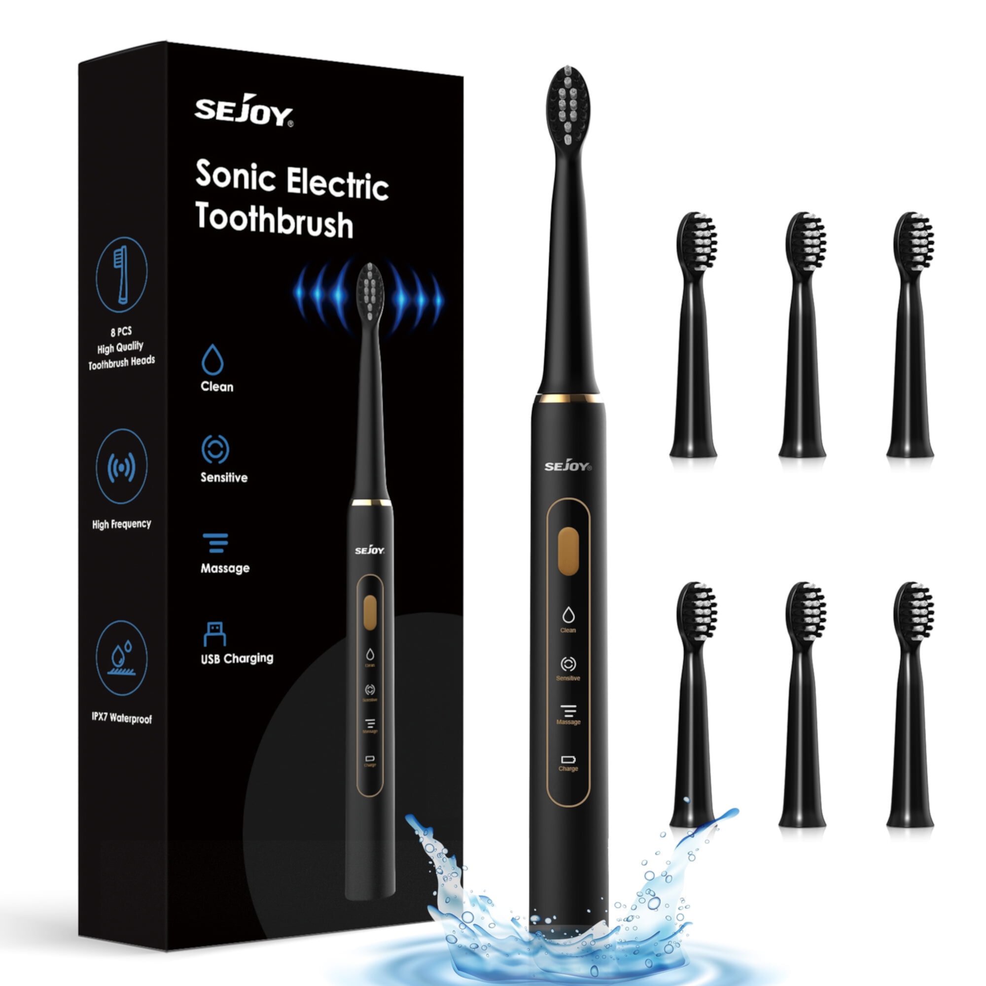 Sejoy Rechargeable Toothbrush Electric with 7 Tooth Heads,for Adults and Kids,Power Sonic Tooth Brush Soft Cleaning,3 Modes ,Smart Timer for Home Travel,Gift,Purple Sejoy