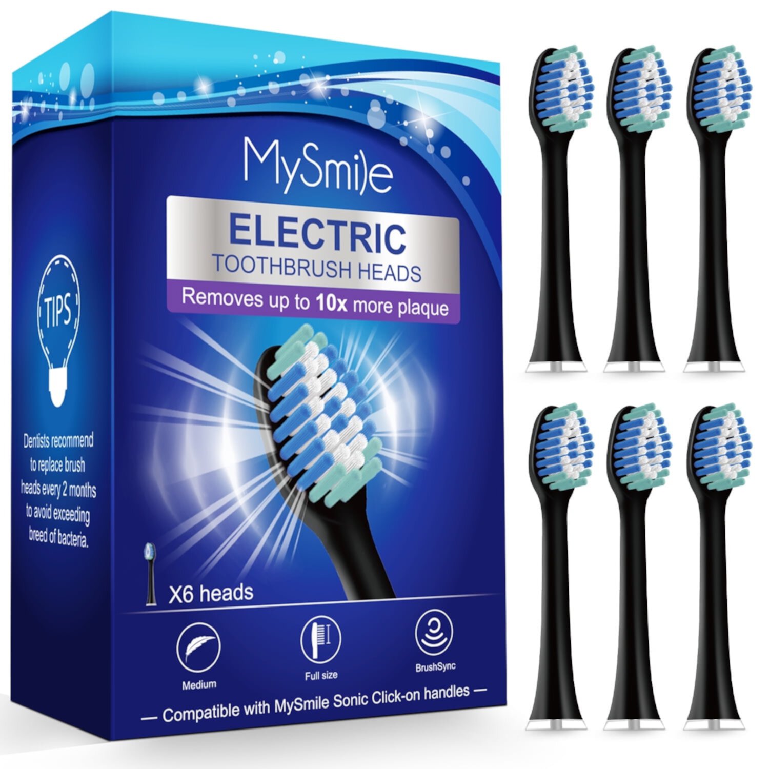 MySmile Adult Sonic Vibration Rechargeable Electric Toothbrush 5 Modes IPX7 Waterproof 6 Brush Heads, White MySmile