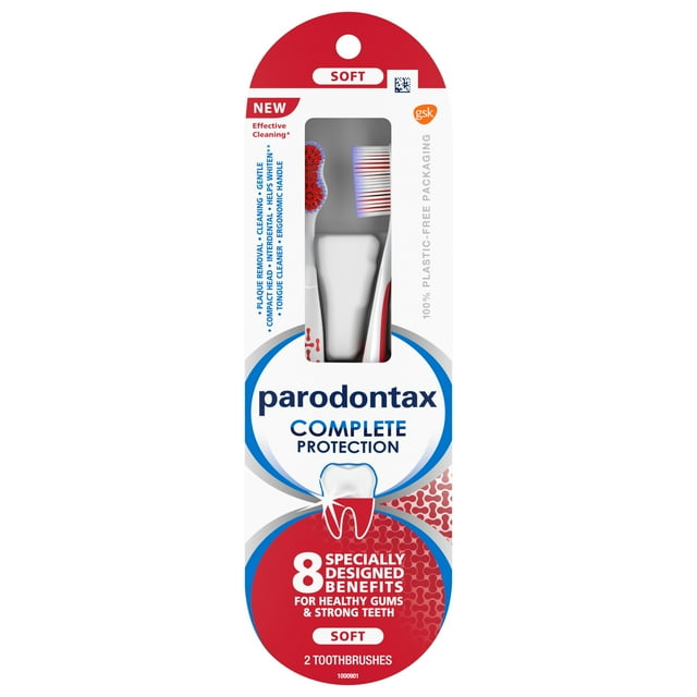 Parodontax Complete Protection Soft Toothbrush for Healthy Gums and Teeth, 2 Pack, for Adults Parodontax