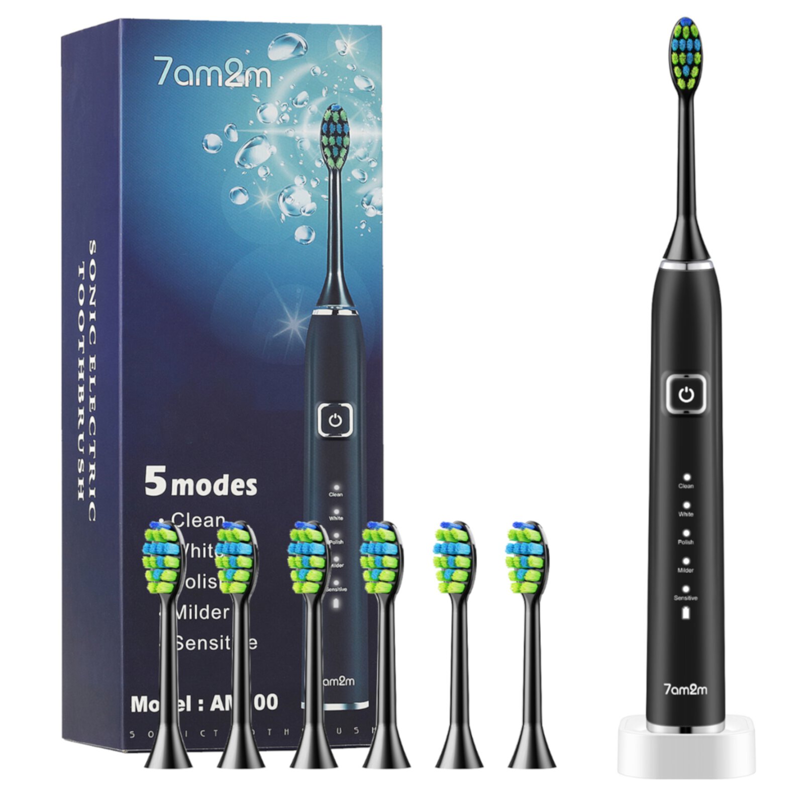 7AM2M Sonic Electric Toothbrush for Adults and Kids,One Charge for 90 Days, with 6 Brush Heads,AM101 7AM2M