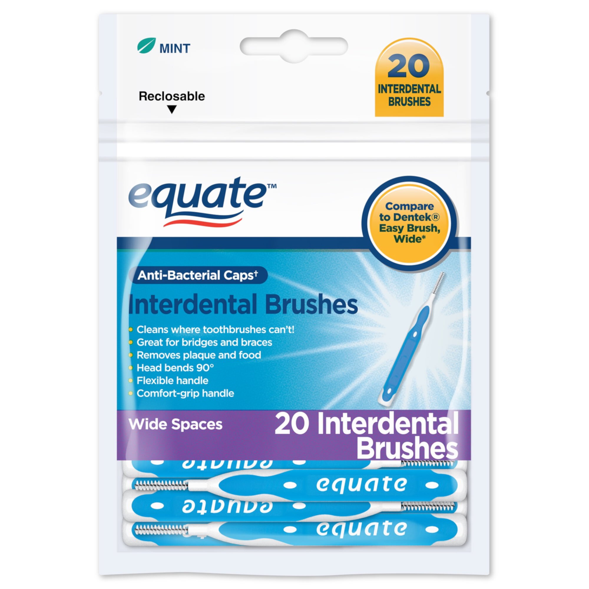 Equate Interdental Brushes for Wide Spaces, Ages 10+, 20 Count Equate