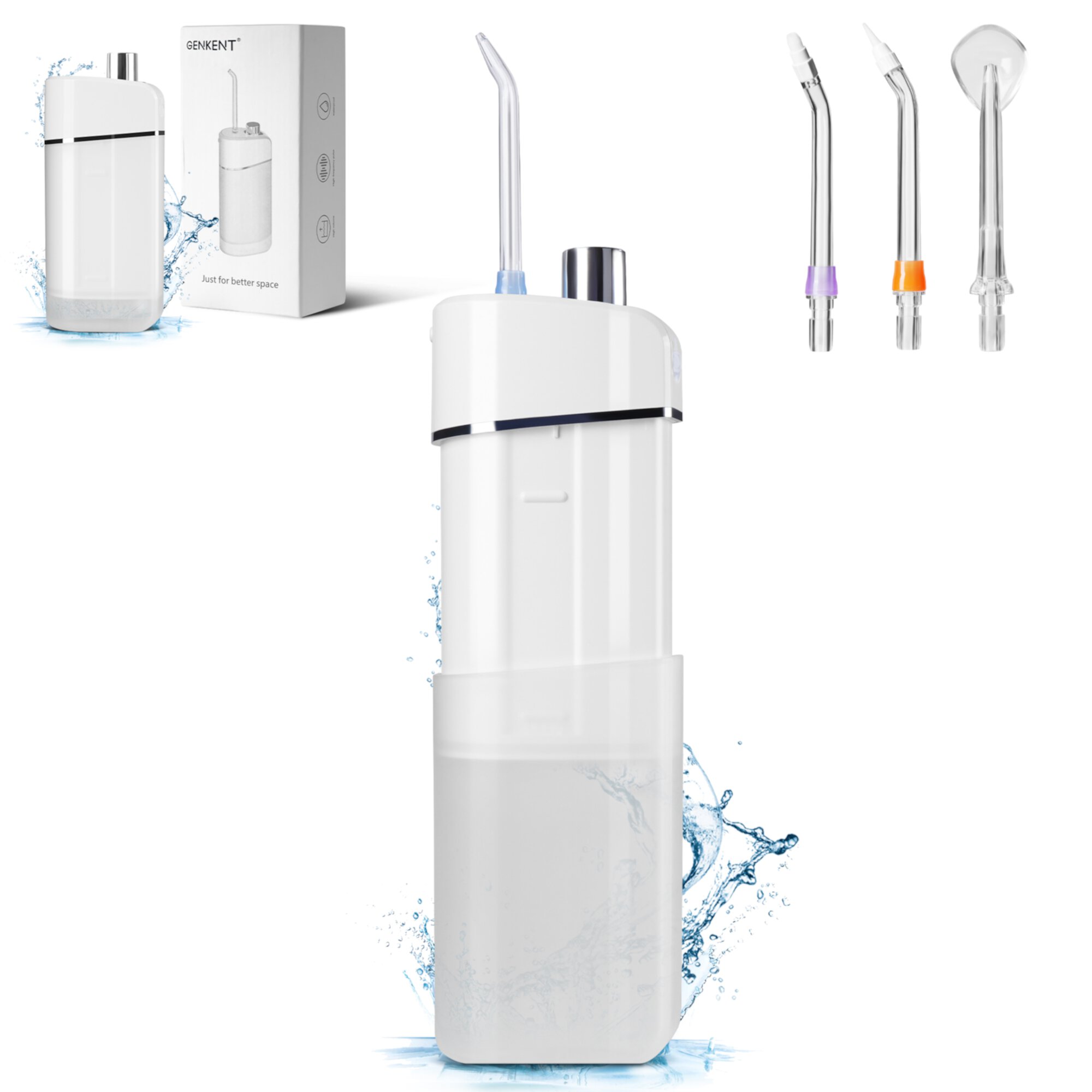 GENKENT Portable Dental Water Flosser Cordless for Teeth Clean, Dental Oral Irrigator Telescopic Water Tank Waterproof 3 Modes 4 Tips Electric Water Picks and Flossing,Teeth Cleaner for Travel, White Visit the GENKENT Store