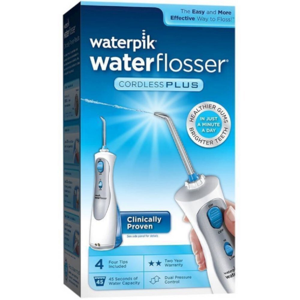 Waterpik Cordless Plus Portable Water Flosser Oral Irrigator, White, 2 Pack Waterpik