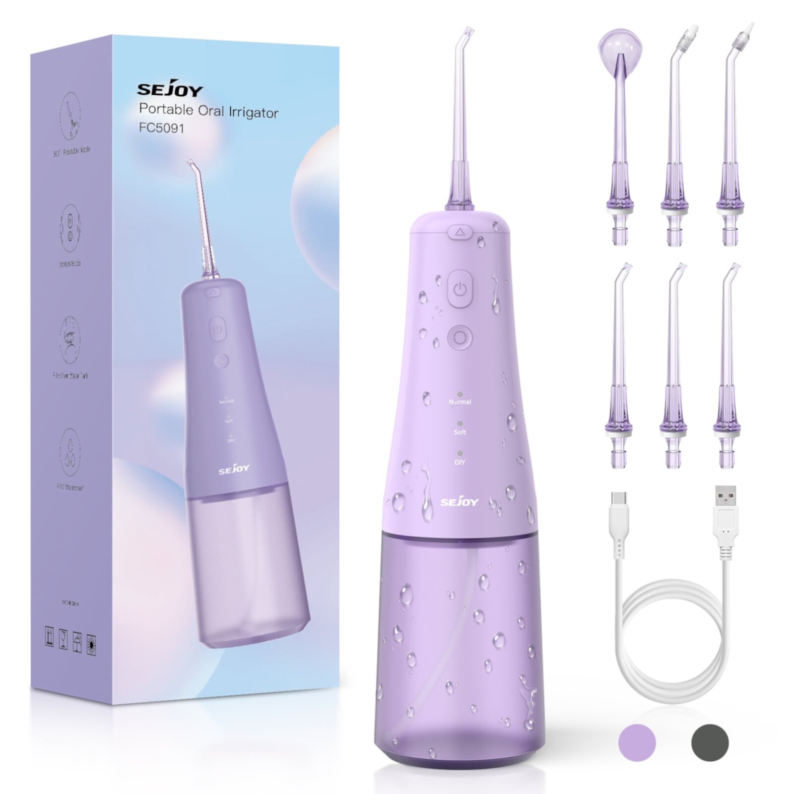 Sejoy Cordless Oral Irrigator, Professional Dental Water Flosser with 300mL Tank, USB Rechargeable Teeth Cleaner for Home and Travel for Oral Care, Gray Sejoy