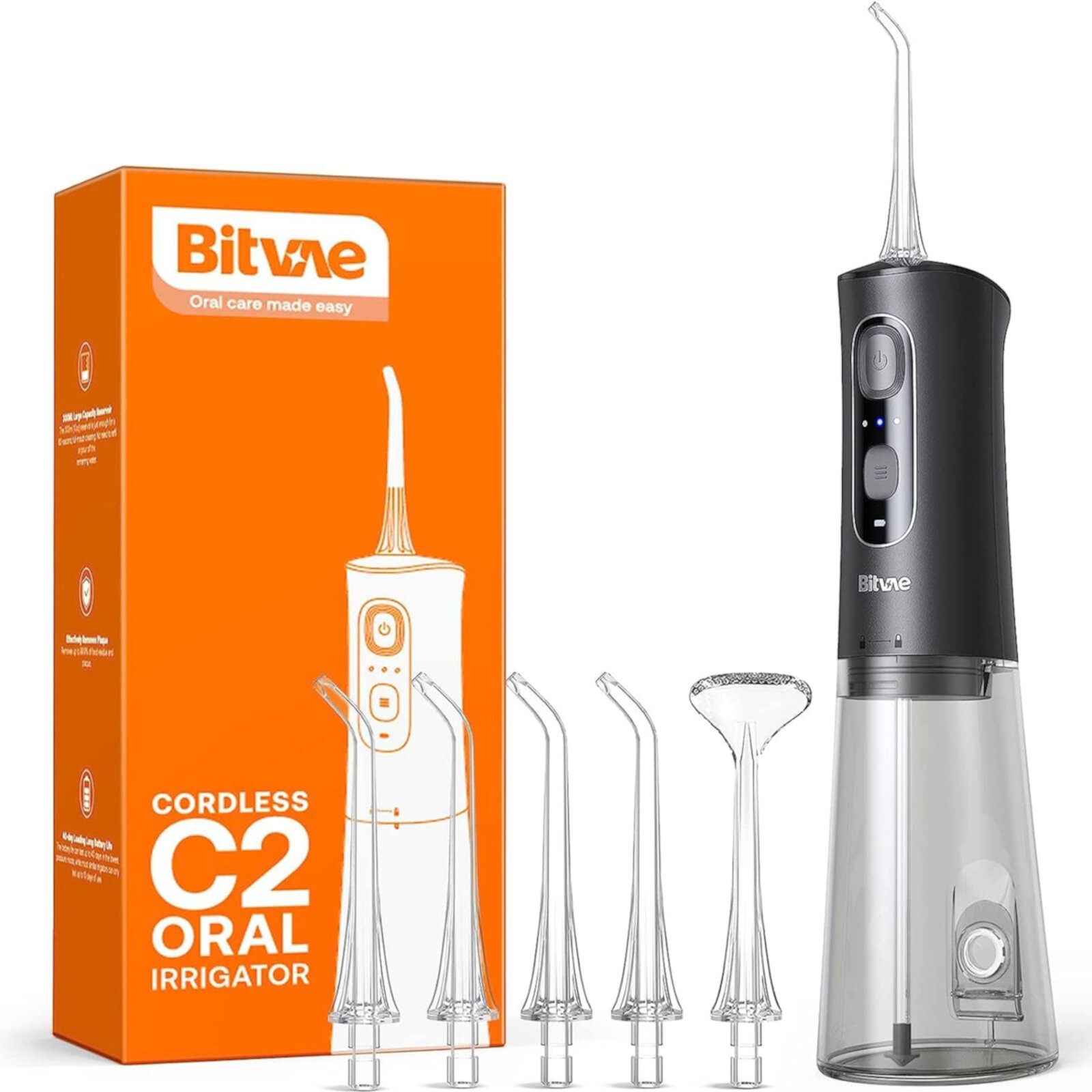 Bitvae Water Flosser Cordless Oral Irrigator IPX7 Waterproof USB Rechargeable Cleaner with 3 Modes 6 Jet Tips for Cleaning Bitvae