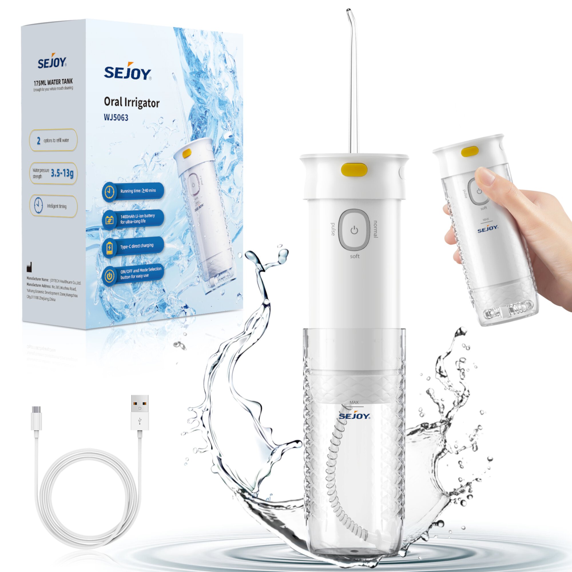 Sejoy Cordless Water Flosser, Portable Oral Irrigator for Teeth Cleaning,Travel and Home Use Sejoy