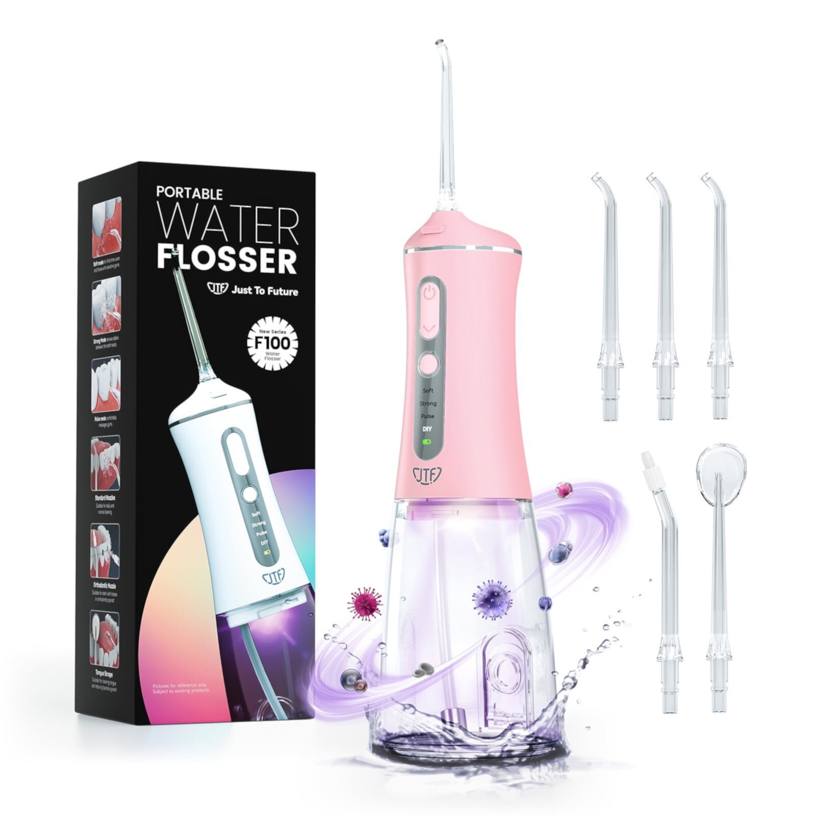 JTF Cordless Water Flosser Dental Teeth Cleaner, 300ML Tank DIY Mode Portable Rechargeable Dental Oral Irrigator for Home and Travel, 5 Jet Tips, Black JTF