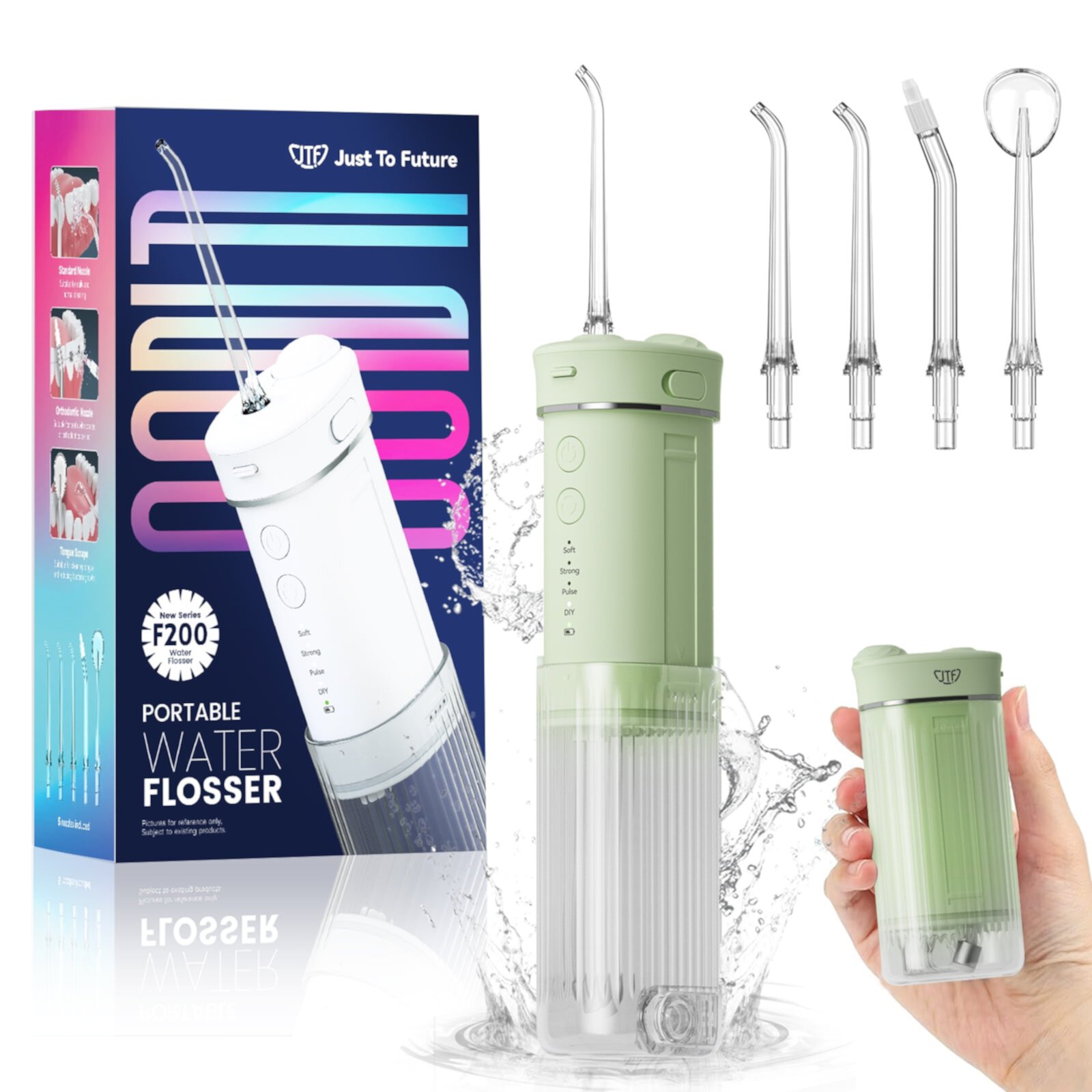 JTF Portable Water Flosser for Teeth, Travel Water Flosser Teeth Picks, Cordless Mini Water Dental Flosser with Telescopic Water Tank, IPX7 Waterproof Rechargeable Oral Irrigator (White) JTF