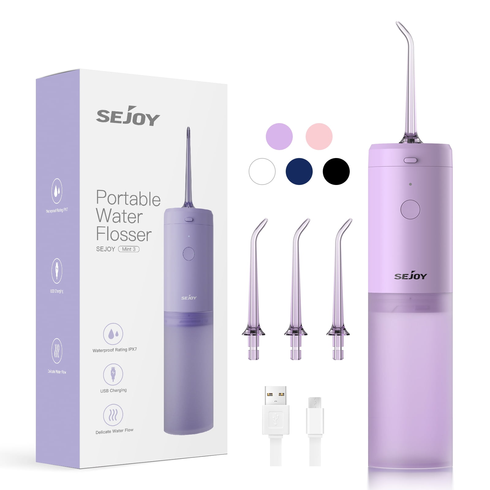 Sejoy Portable Water Flosser, Cordless Teeth Cleaner, 1900 Times/Min Pulse Rate Rechargeable Teeth Cleaner, 3 Modes with 140ml Tank, White Sejoy