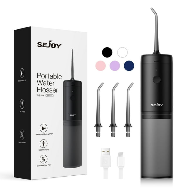 Sejoy Portable Water Flosser, Cordless Teeth Cleaner, 1900 Times/Min Pulse Rate Rechargeable Teeth Cleaner, 3 Modes with 140ml Tank, Navy Blue Sejoy