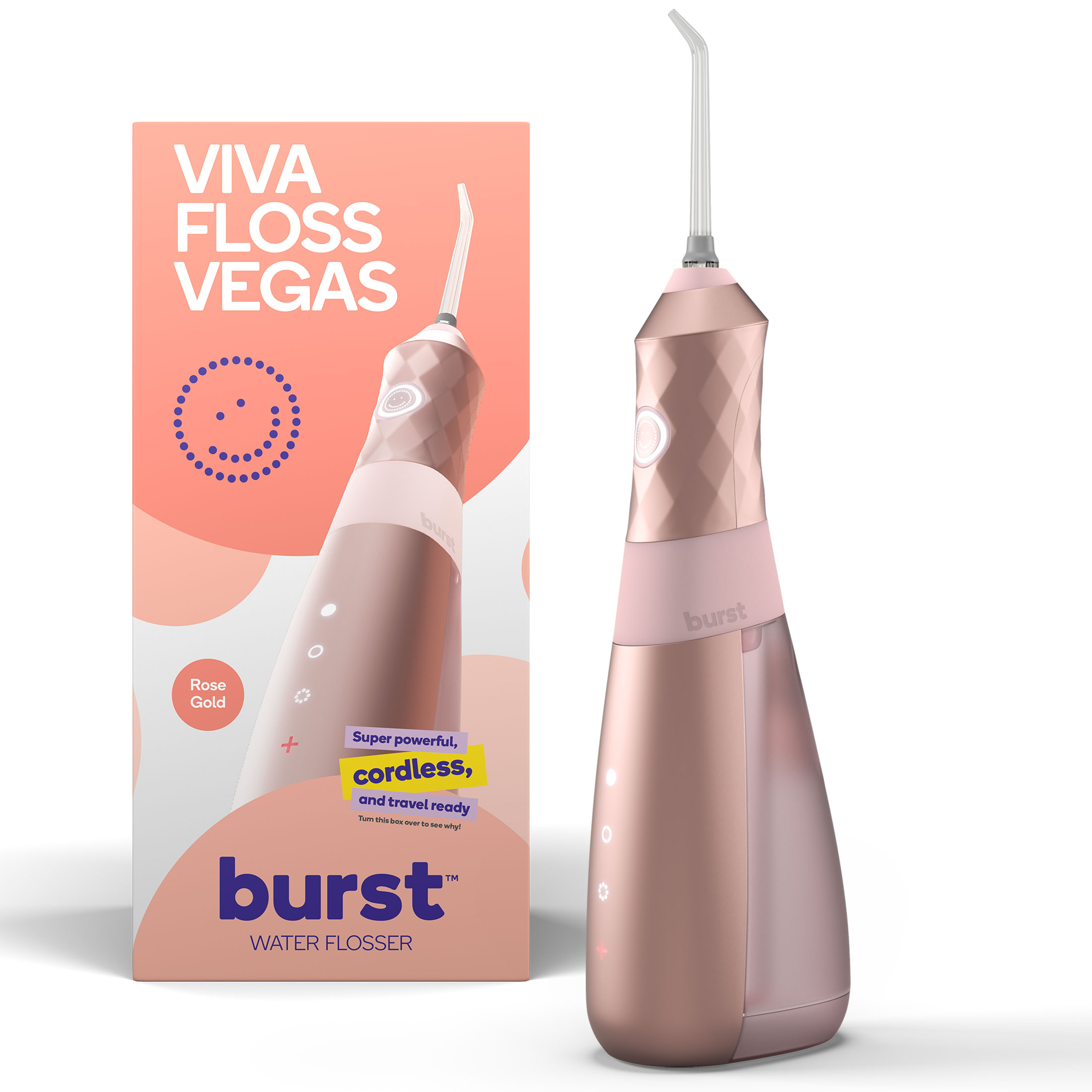 Burst Cordless Water Flosser, 3 Flossing Modes, 80-Day Battery, Rose Gold Burst