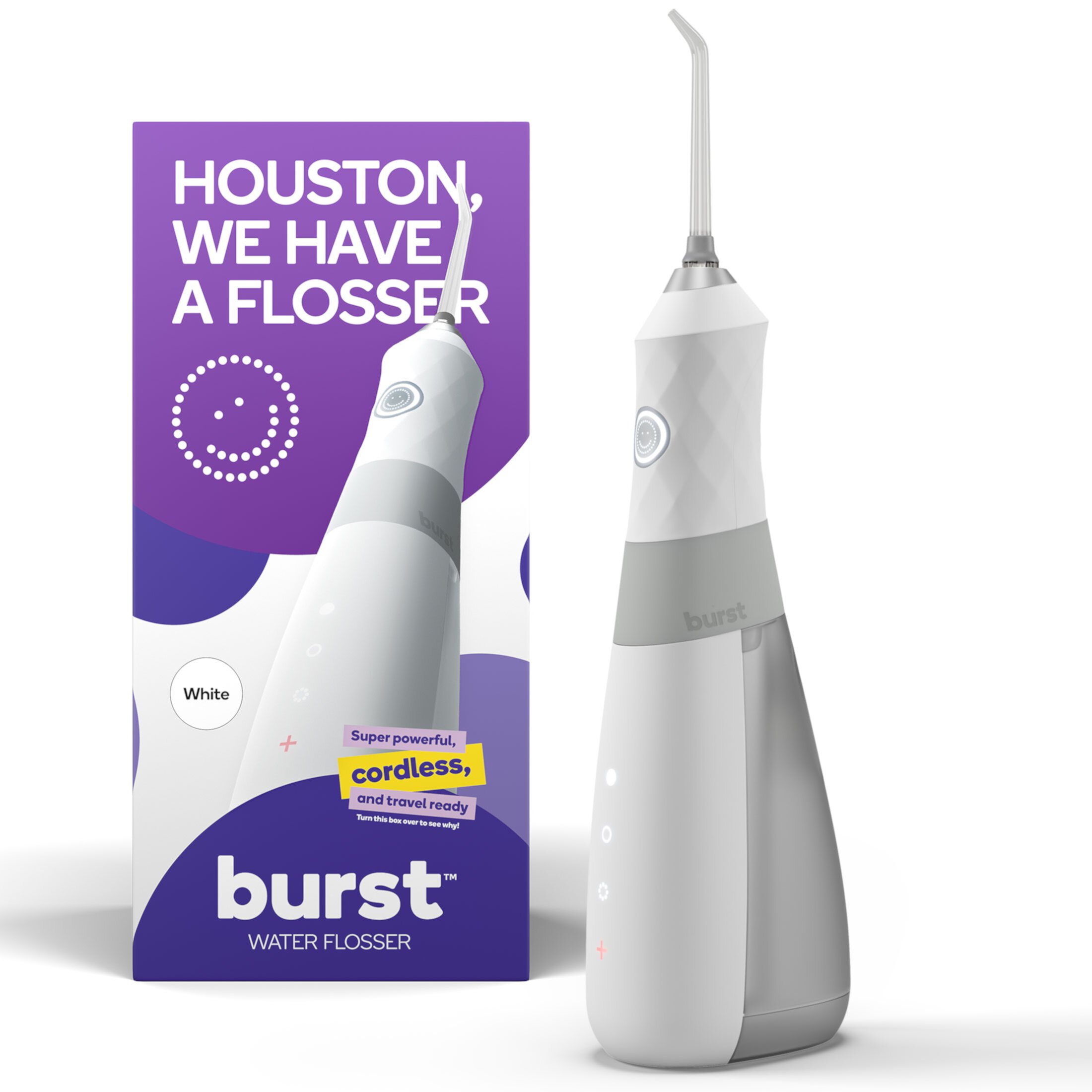 BURST Cordless Water Flosser with Classic Flosser Tip, White Burst