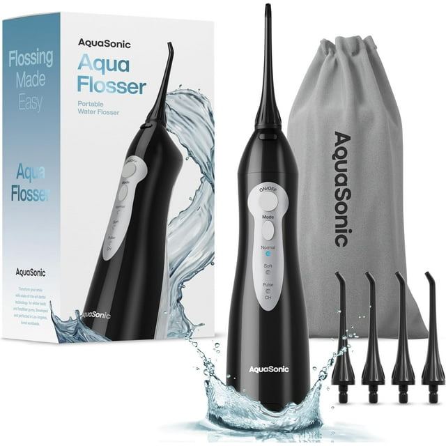 Aquasonic Aqua Professional Rechargeable Water Flosser with 4 Tips - BLACK AQUASONIC