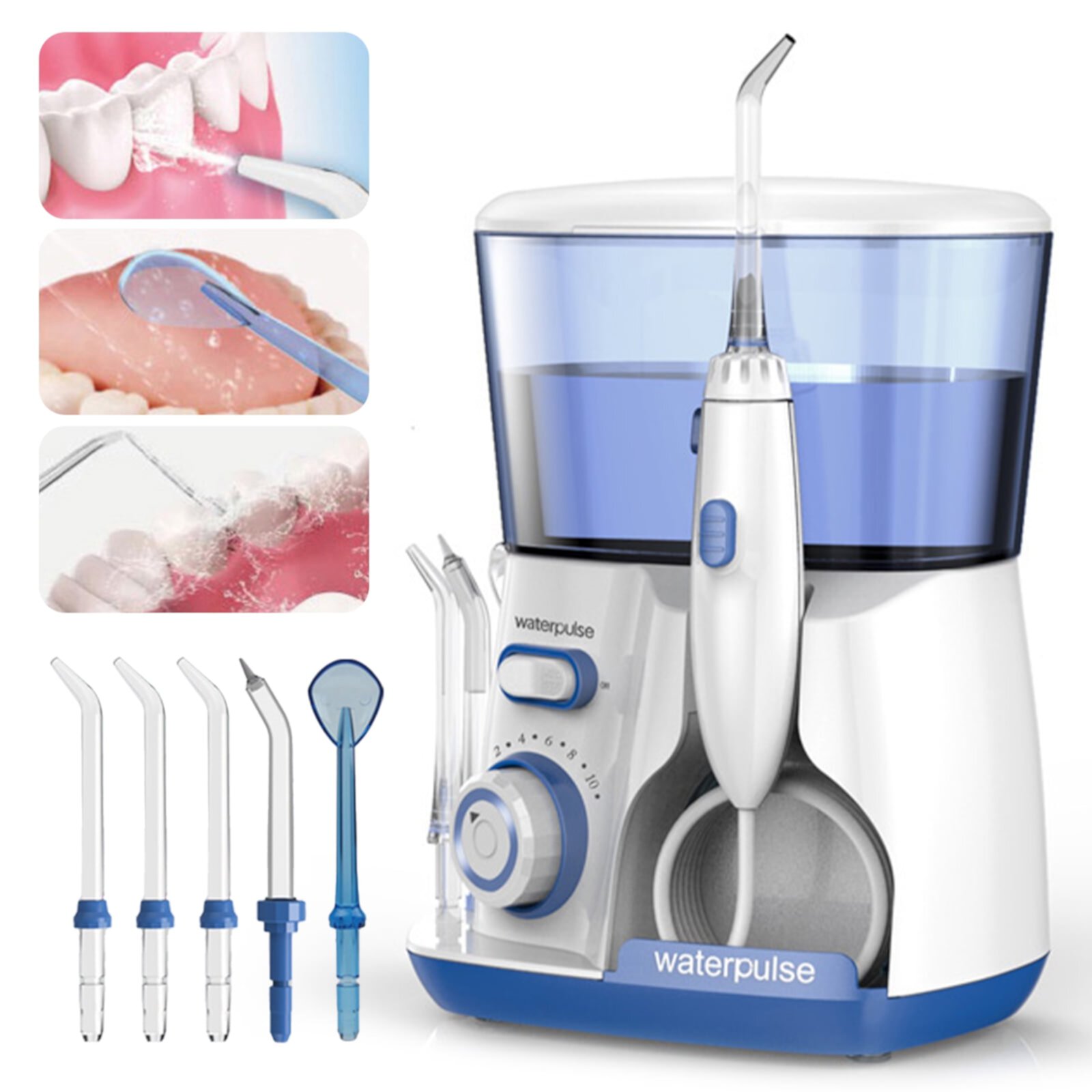 GENKENT 800ML Dental Electric Water Flosser Oral Irrigator with 5 Adjustable Water Jet Tips for Family Oral Cleaner Hygiene Dental Flosser Water Flossing, Purple GENKENT