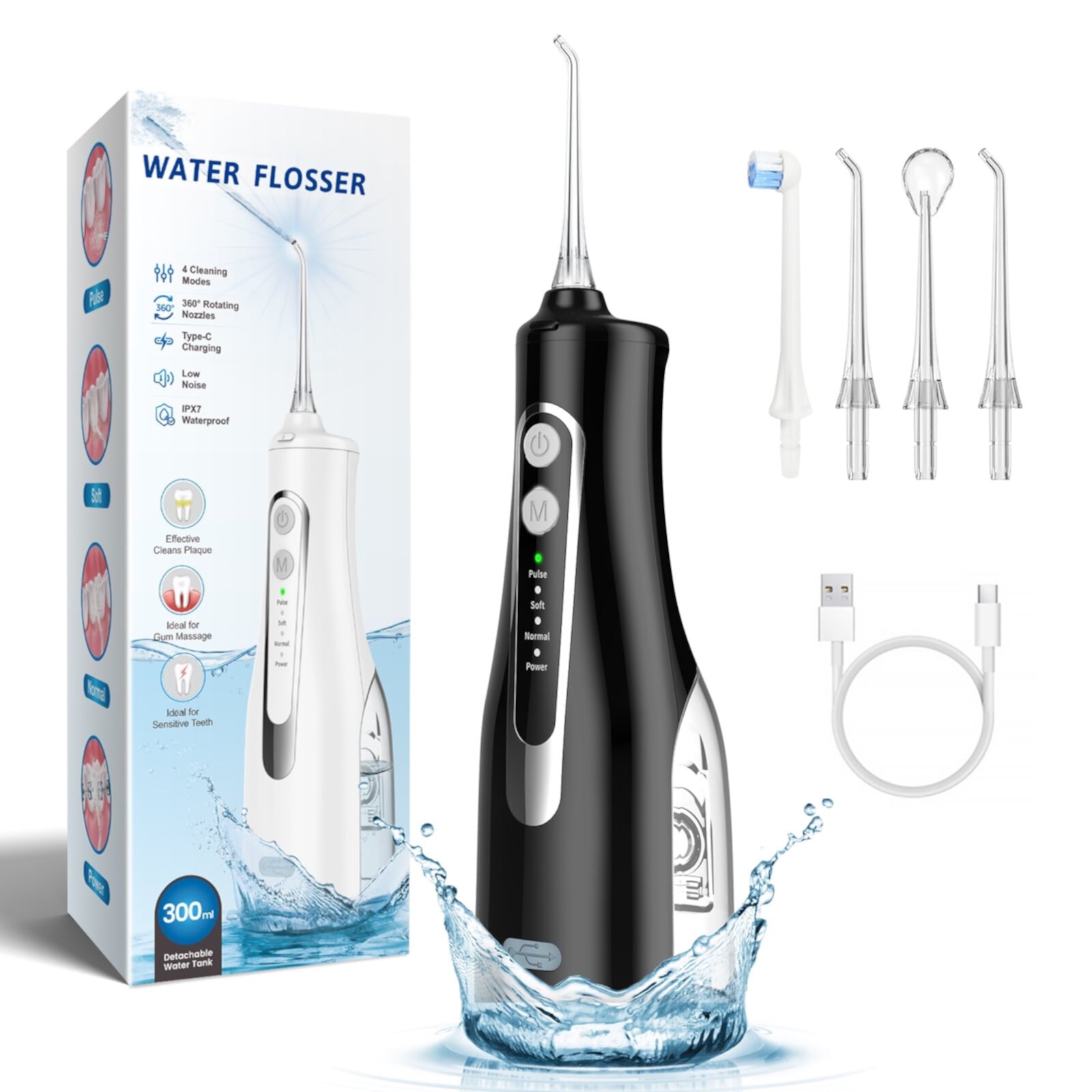 300ml  Portable Cordless Oral Irrigator Rechargeable Travel Irrigation Cleaner IPX7 Waterproof Electric Waterflosser Flossing Machine for Teeth Cleaning Cshidworld