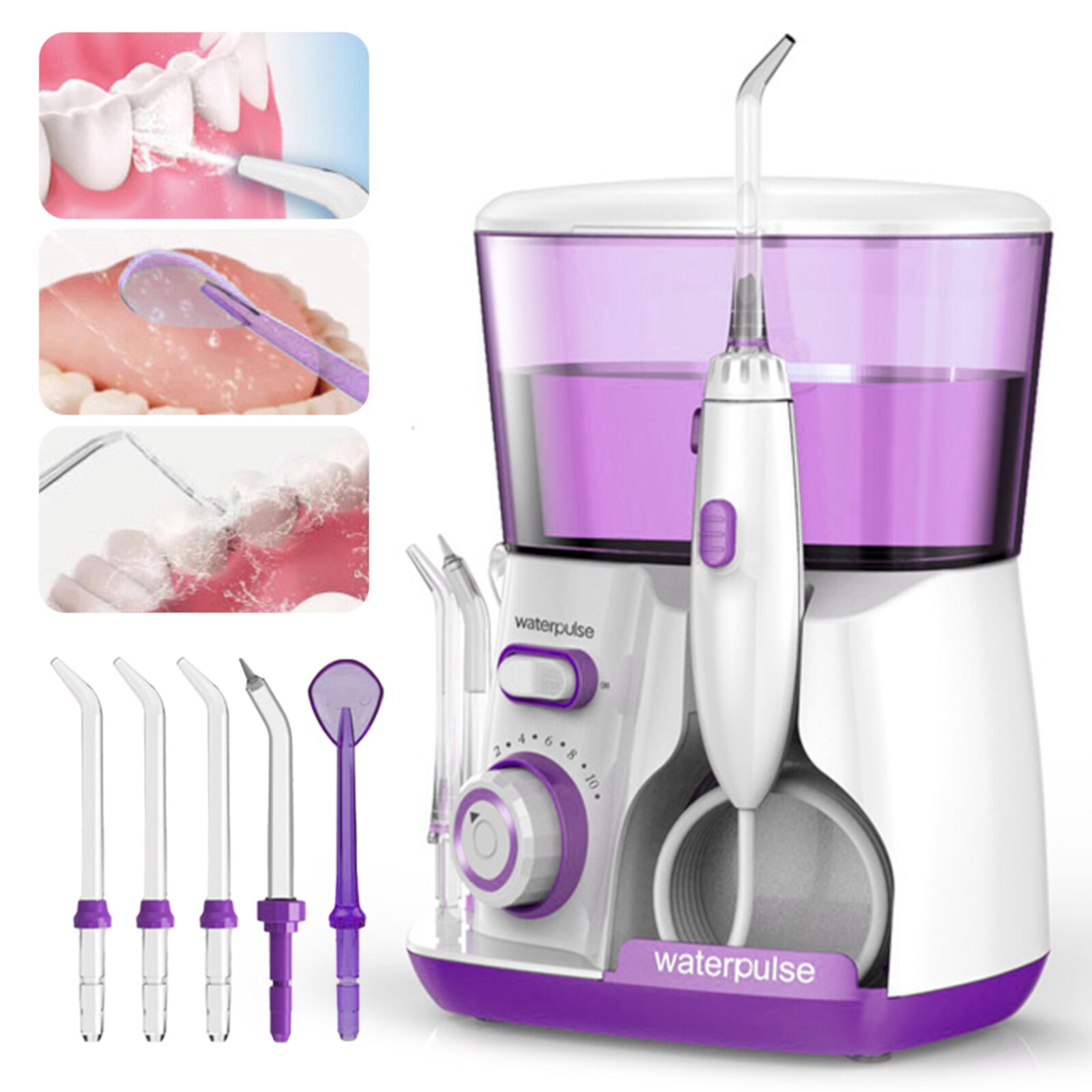 GENKENT 800ML Dental Electric Water Flosser Oral Irrigator with 5 Adjustable Water Jet Tips for Family Oral Cleaner Hygiene Dental Flosser Water Flossing, Purple Visit the GENKENT Store