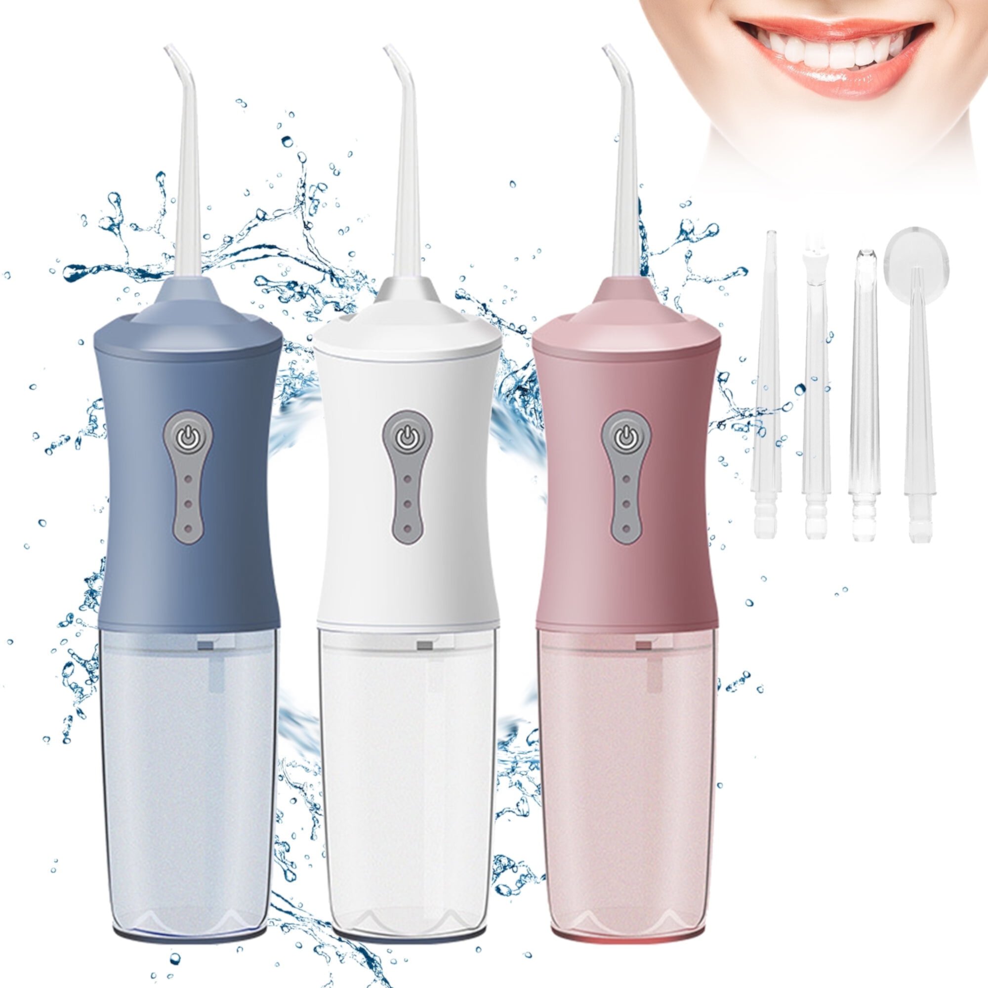 GENKENT Cordless Portable Water Flosser Dental Teeth Cleaner, Professional Rechargeabl Oral Irrigator with 4 Jets and 300ML Tank, Pink GENKENT