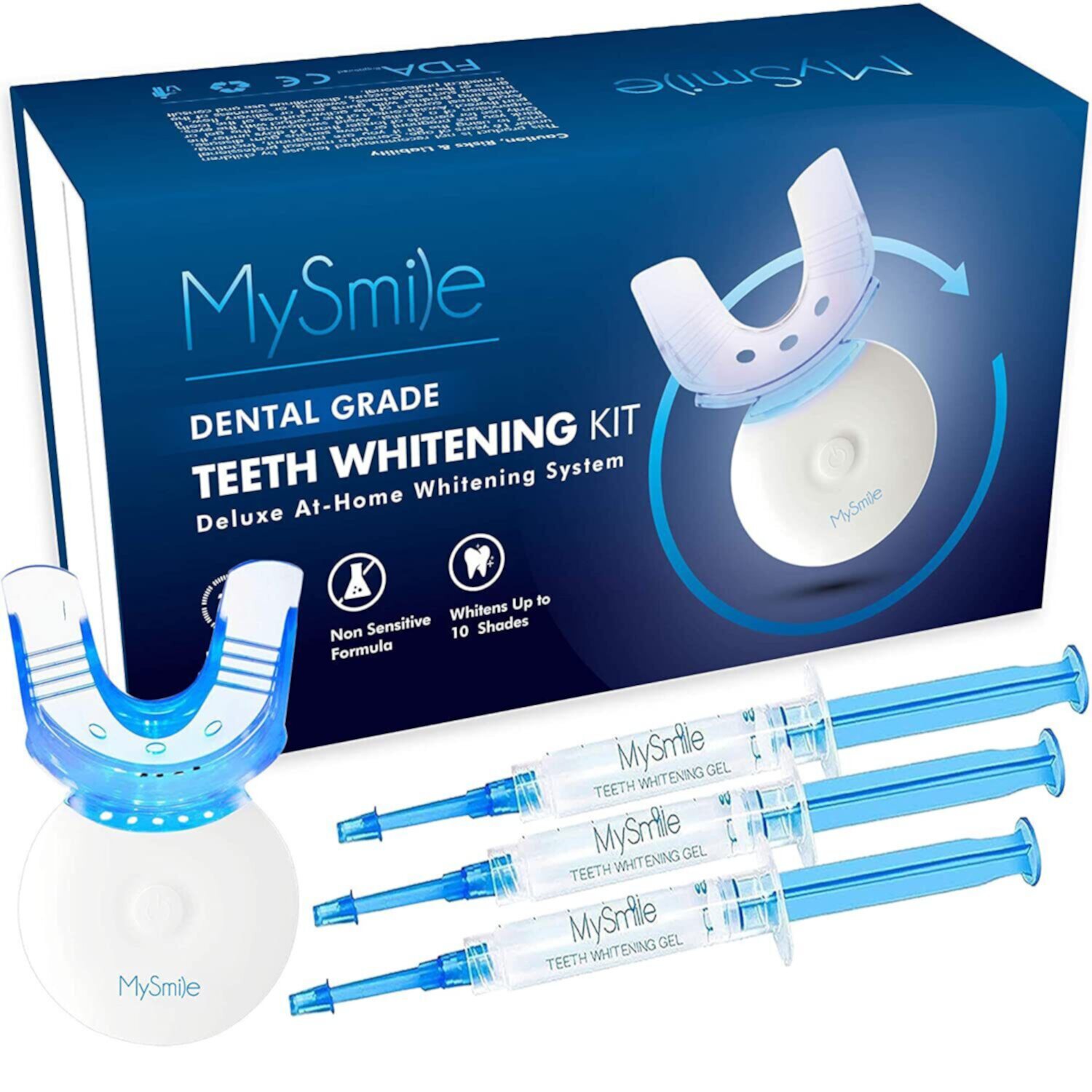 MySmile Teeth Whitening Kit Tooth Whitening Bleaching Gel-5 LED Light, (3)3ml Gel and Tray,10Min Fast Result MySmile