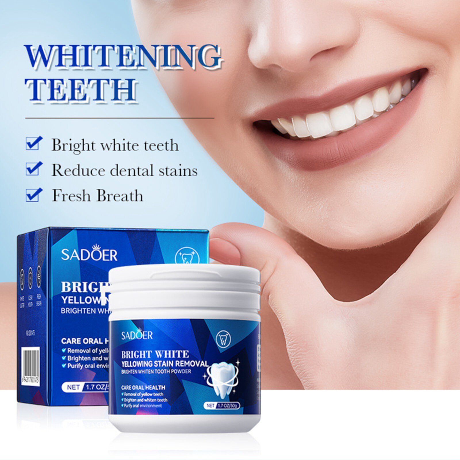 Denture & Partial Cleaner - Teeth Whitening Powder Has A Whitening Effect, Which Is Effective For Deep Stains And Can Quickly Bleach Teeth Cleaning Powder ECPECAD