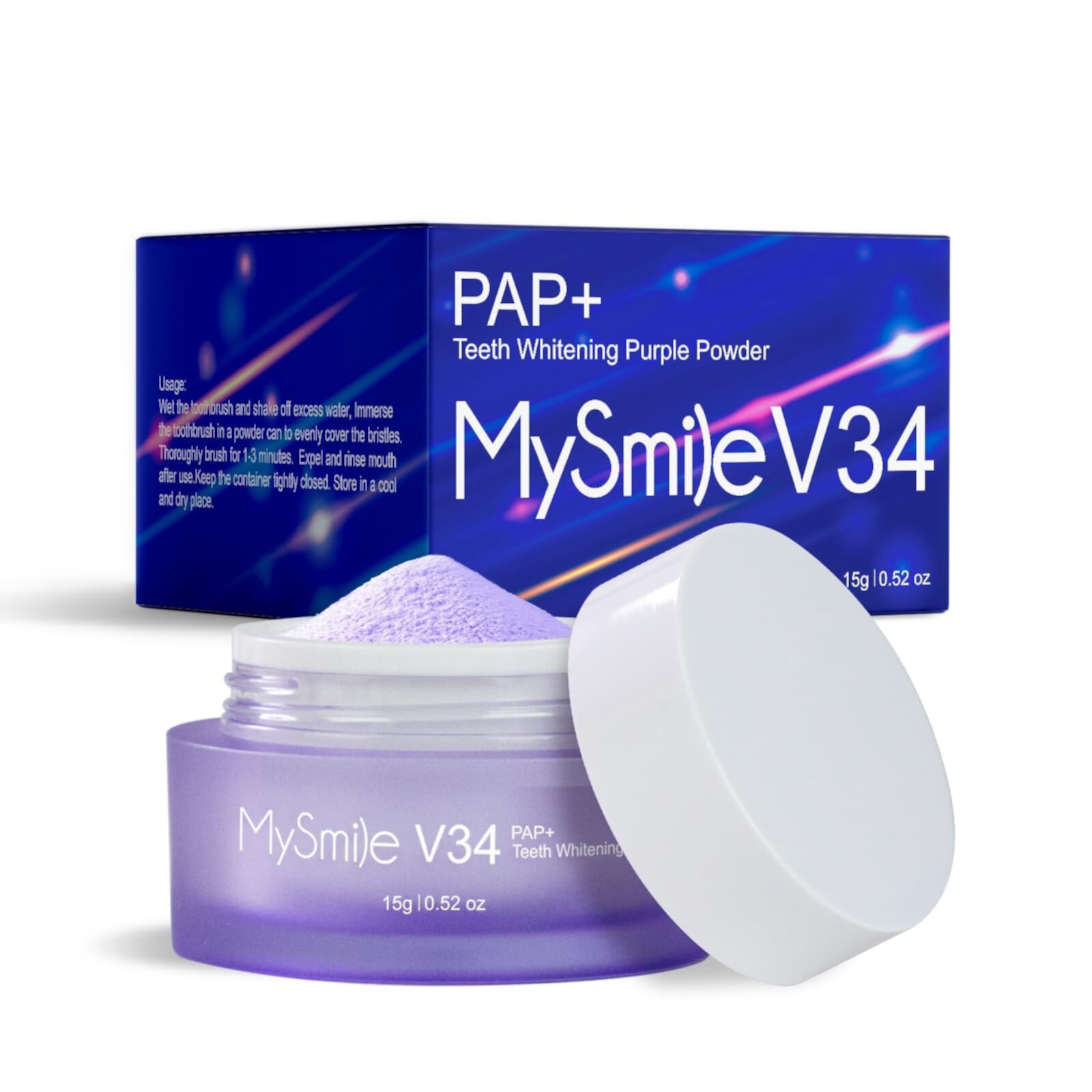 MySmile V34 Teeth Whitening Powder Kit, Purple Color Correct Remove Tooth Stains, Cavity Prevention Little Foam for Cleaning Tooth Fresh Breath Alternative Fluoride Free Toothpaste MySmile