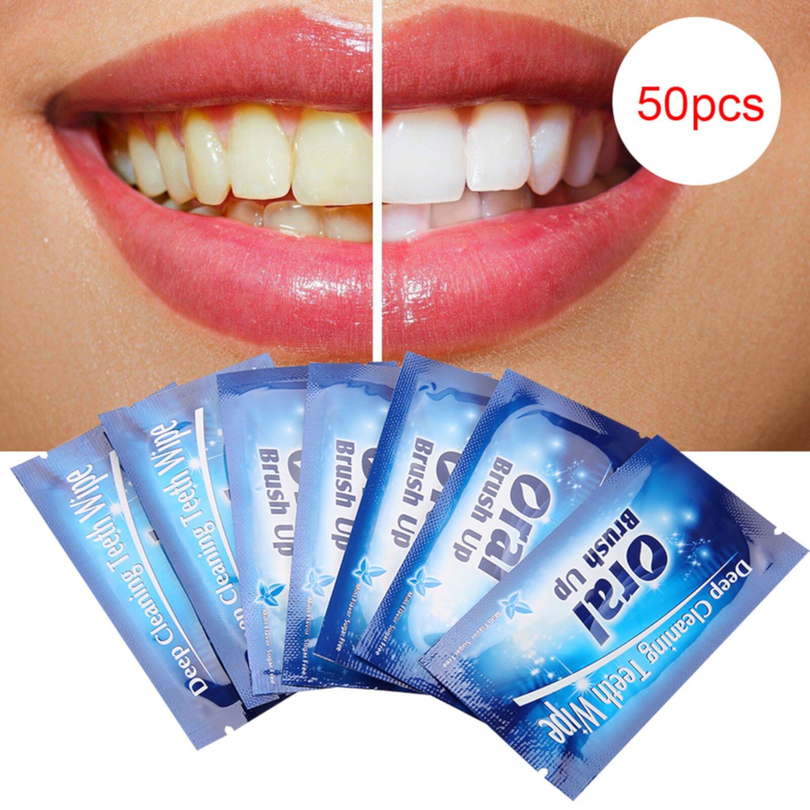 Tebru Dental Cleaning Wipes, Tooth Wipe, 50Pcs Wipes Dental Clean Teeth Wipe Cloth Tooth Cleansing Tool for Oral Deep Cleaning Tebru