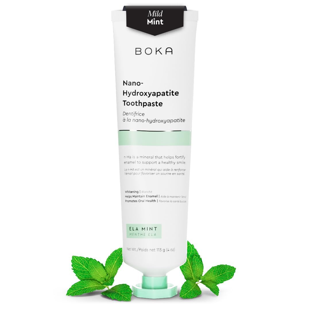 Boka Fluoride Free Toothpaste - Nano Hydroxyapatite, Remineralizing, Sensitive Teeth, Whitening - Dentist Recommended for Adult & Kids Oral Care - Ela Mint Flavor, 4 Fl Oz 1 Pk - US Manufactured C7 Boka