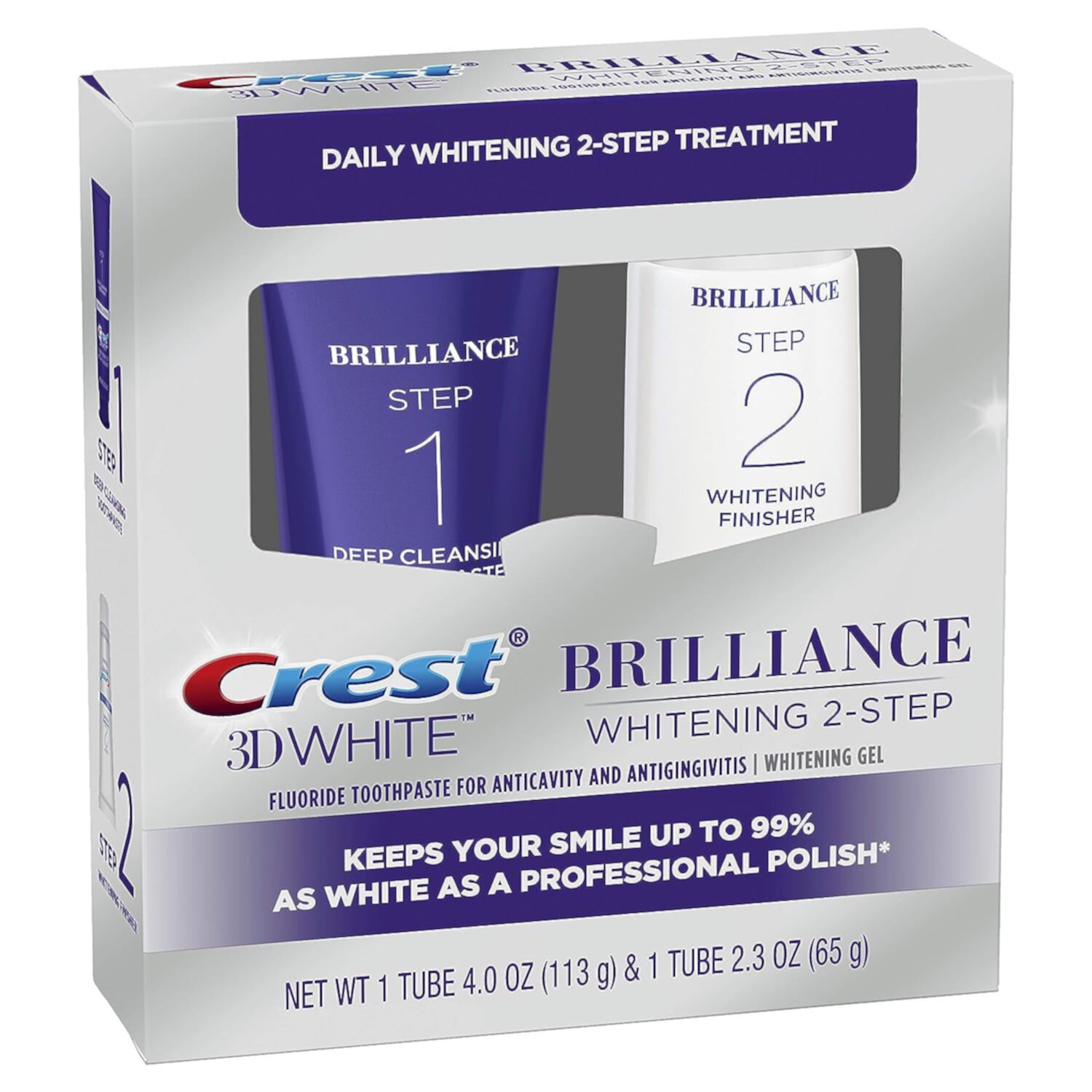 Crest 3D White Brilliance 2 Step Kit, Deep Clean Toothpaste (4oz) + Teeth Whitening Gel (2.3oz) KK23 KK23 Crest