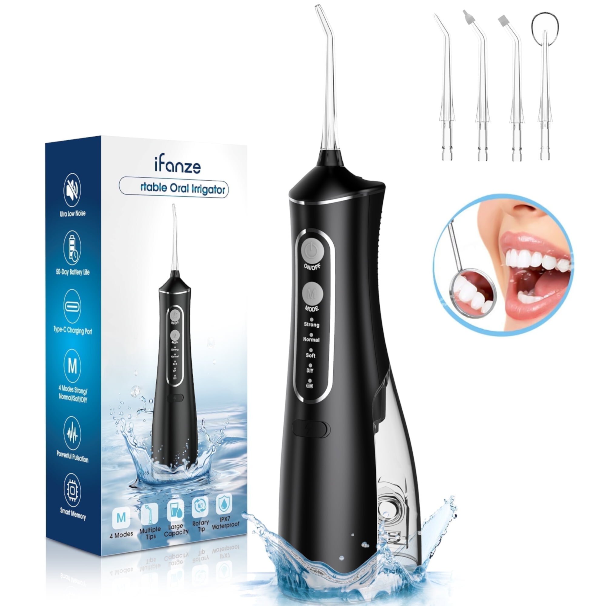 2 Pack Cordless Water Flosser for Teeth, Professional Dental Oral Irrigator 4 Modes with 300ml Water Tank, IPX7 Water Flosser Portable for Travel Home Office Posrue